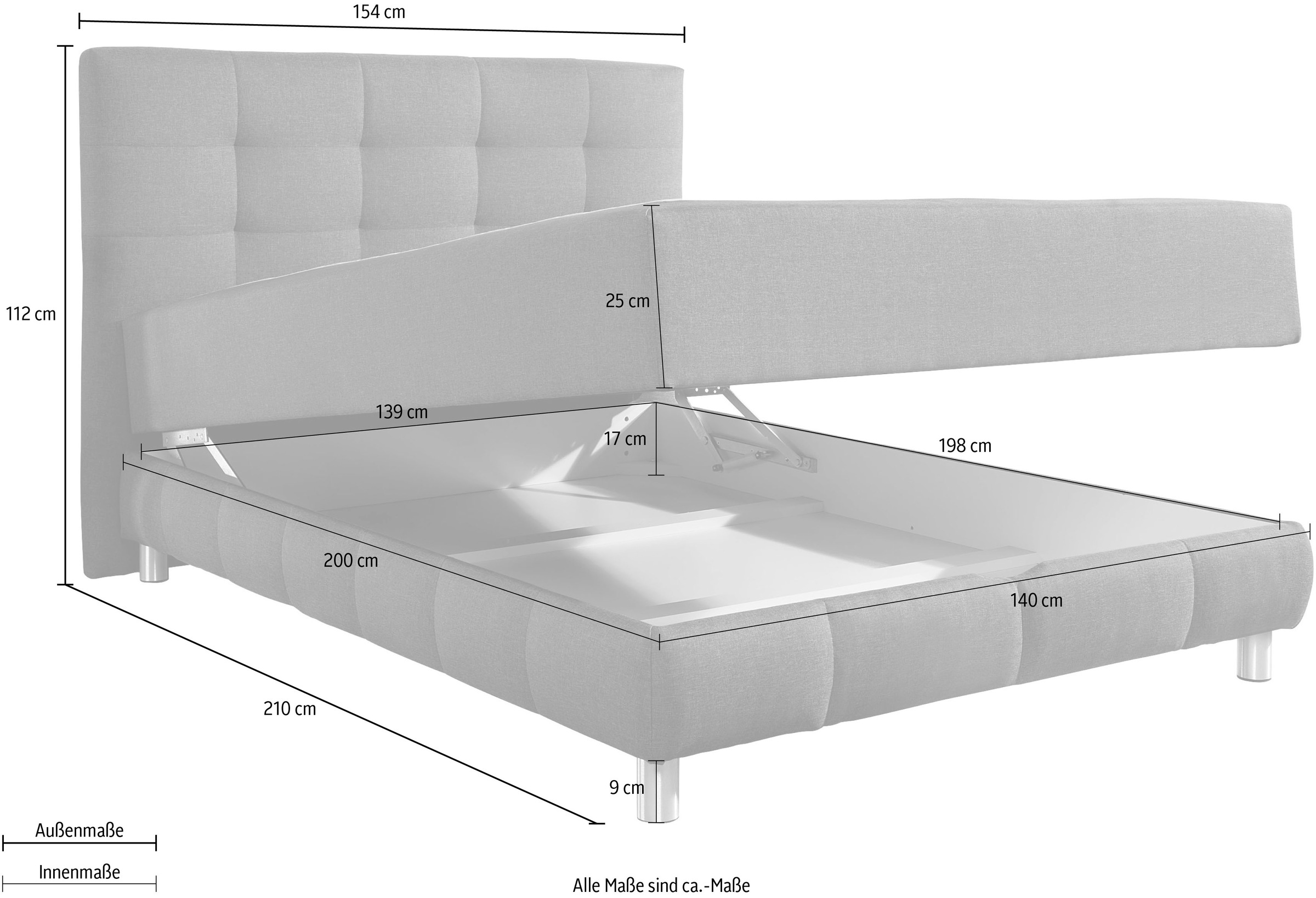 INOSIGN Boxbett Vaasa, mit Bettkasten & Topper, in 4 Breiten, Überlänge 220 cm
