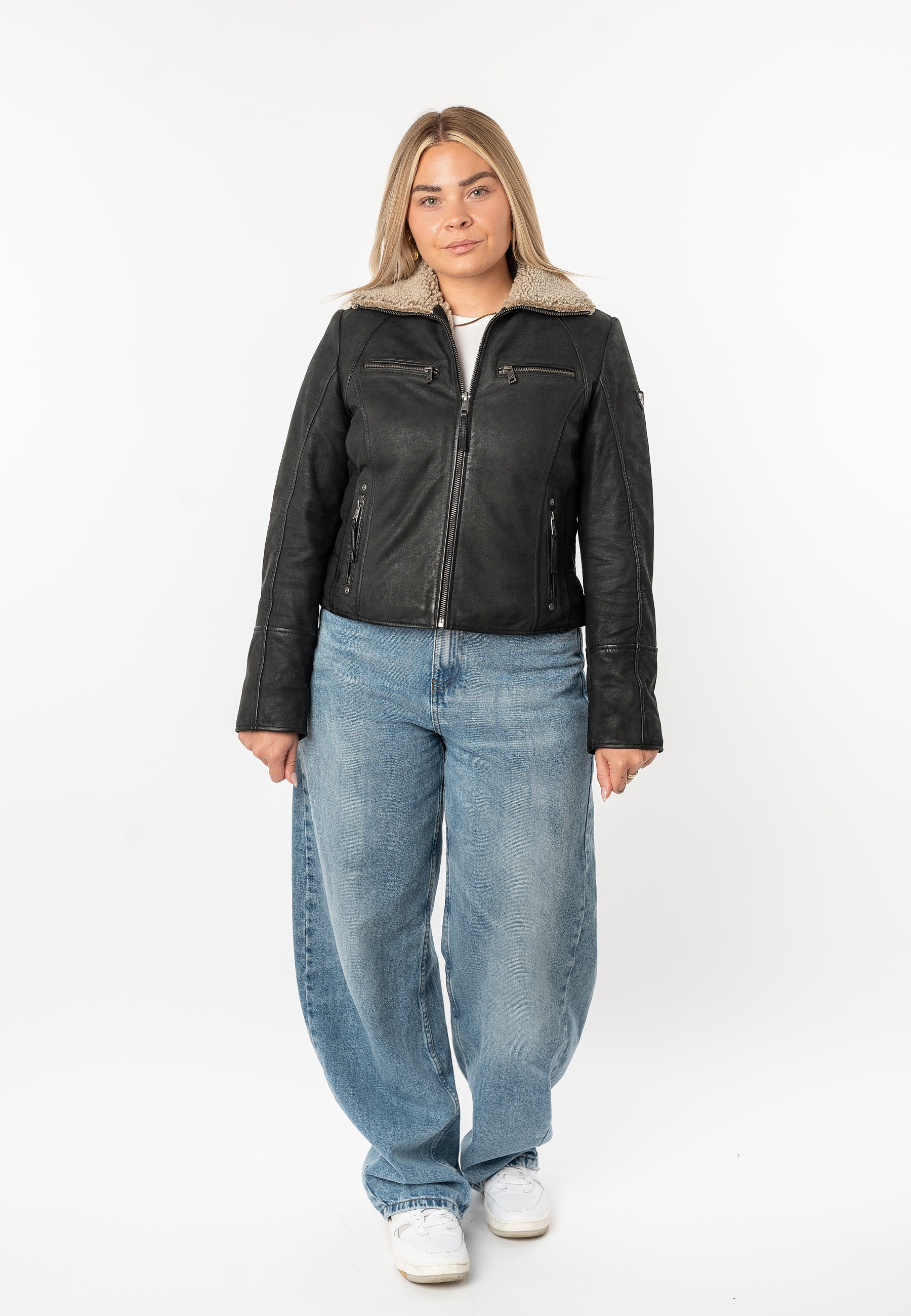 Mauritius Lederjacke »MWNaedda« mit hochschließendem Kragen mit Teddyplüschbesatz - wärmend