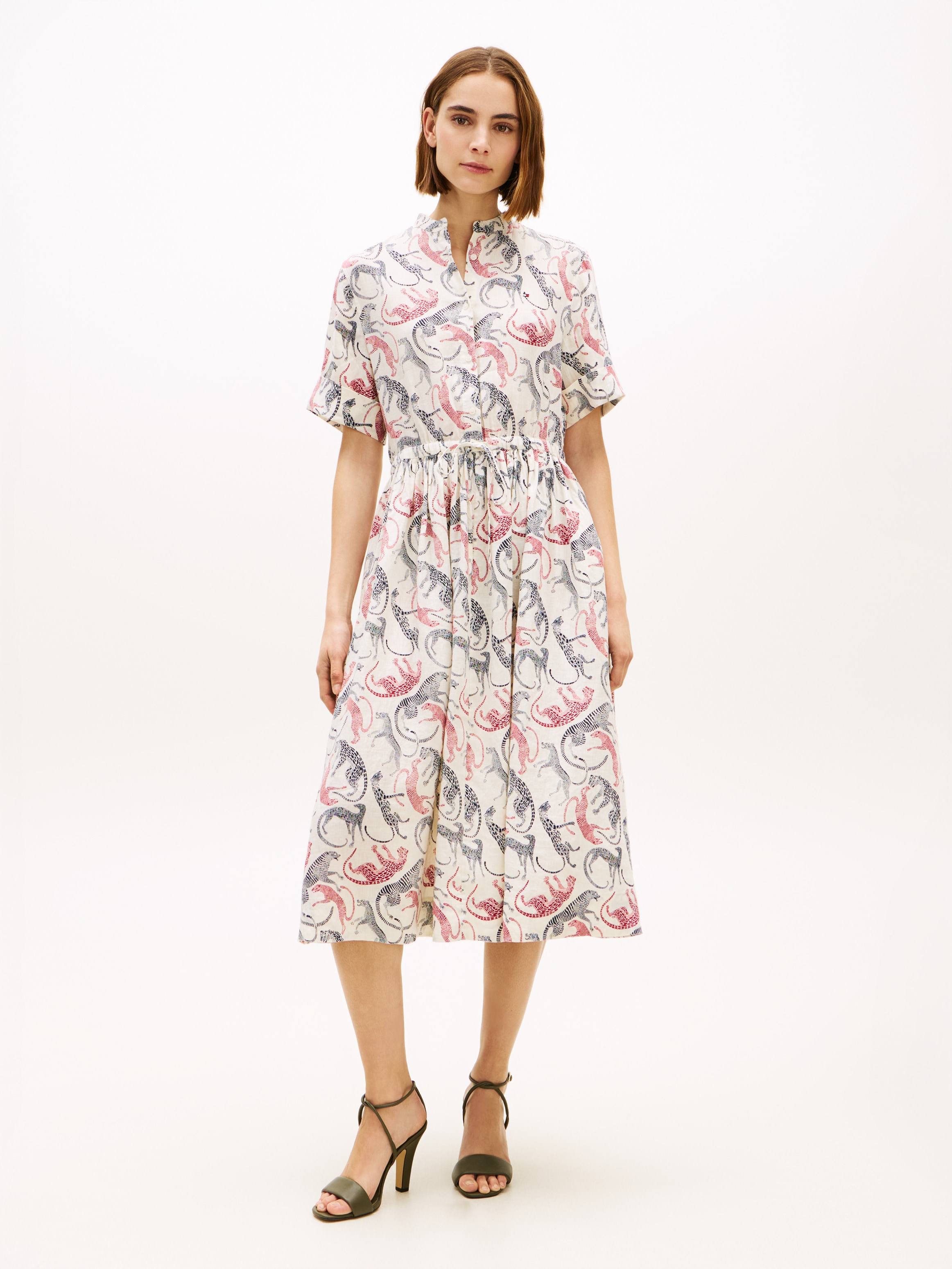 Tommy Hilfiger Sommerkleid »ESS LINEN SHORT SLEEVE SHIRT DRESS« Eingrifftaschen in Midi-Länge, mit Taillen-Band zum Binden