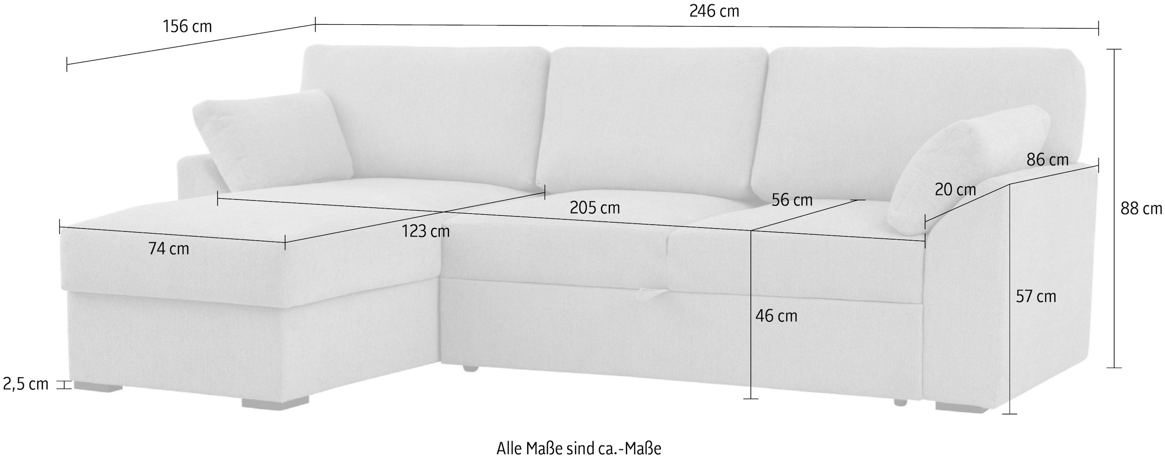 Home affaire Ecksofa »Citry«, Breite 246 cm, Chenille, Bettfunktion, Bettkasten, L-Form