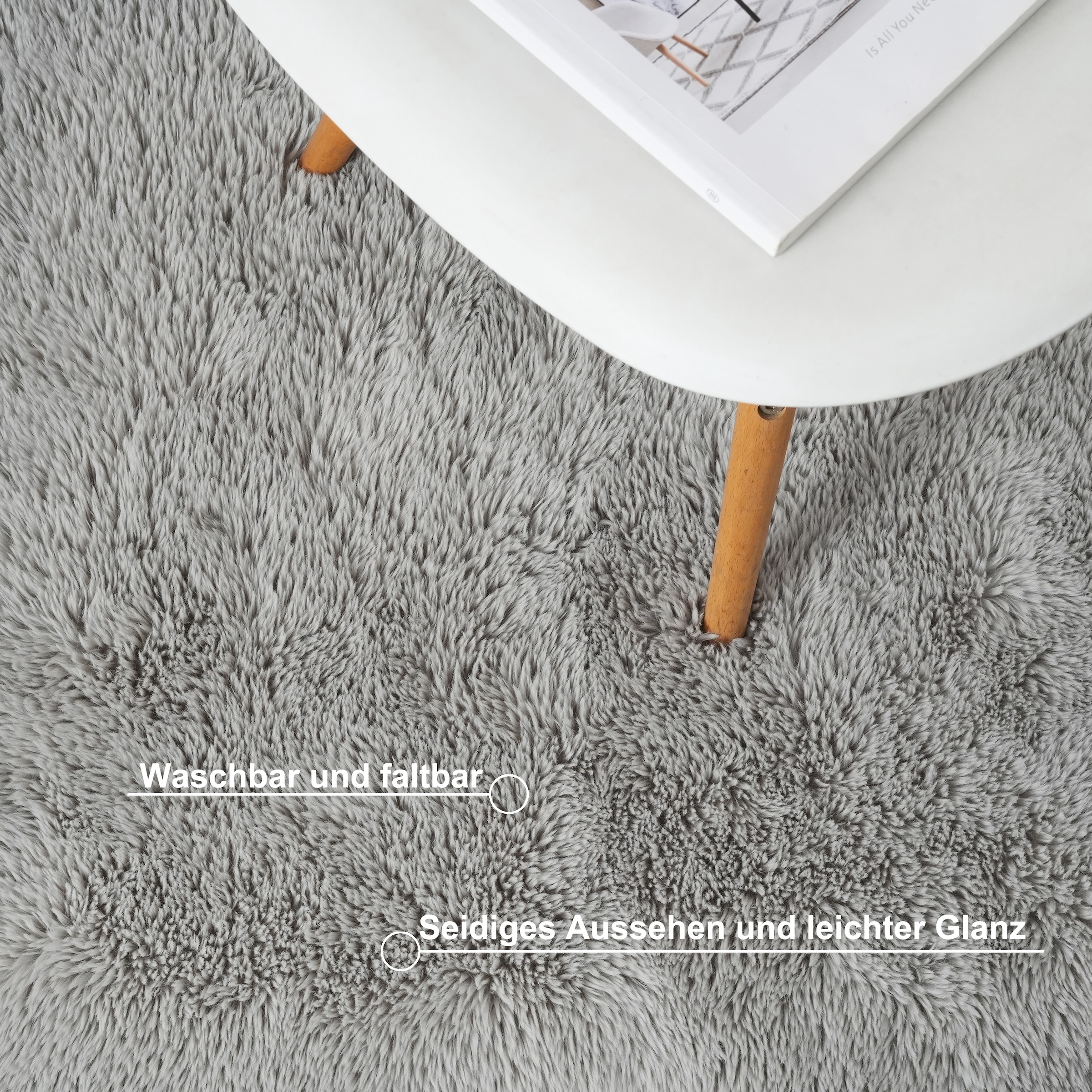 OTTO home Hochflor-Teppich »Mollin, Fellform, leichter Glanz« rechteckig 30 mm Höhe Kunstfell, Fellimitat, waschbar, flauschig, weich, Wohnzimmer
