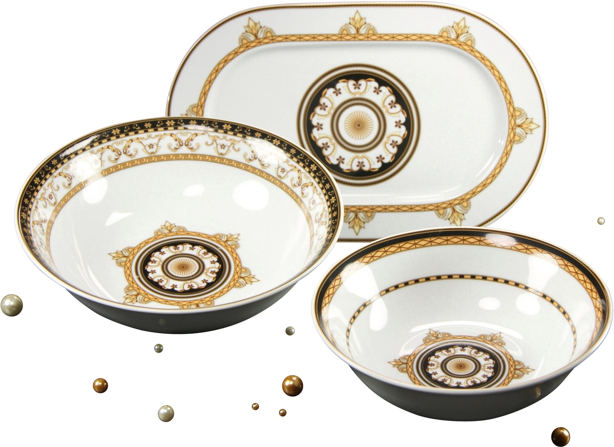 CreaTable Servier-Set »Majestosa«, (Set, 3 tlg., 2 Schüsseln, 1 Platte), Dekor schwarz abgesetzt