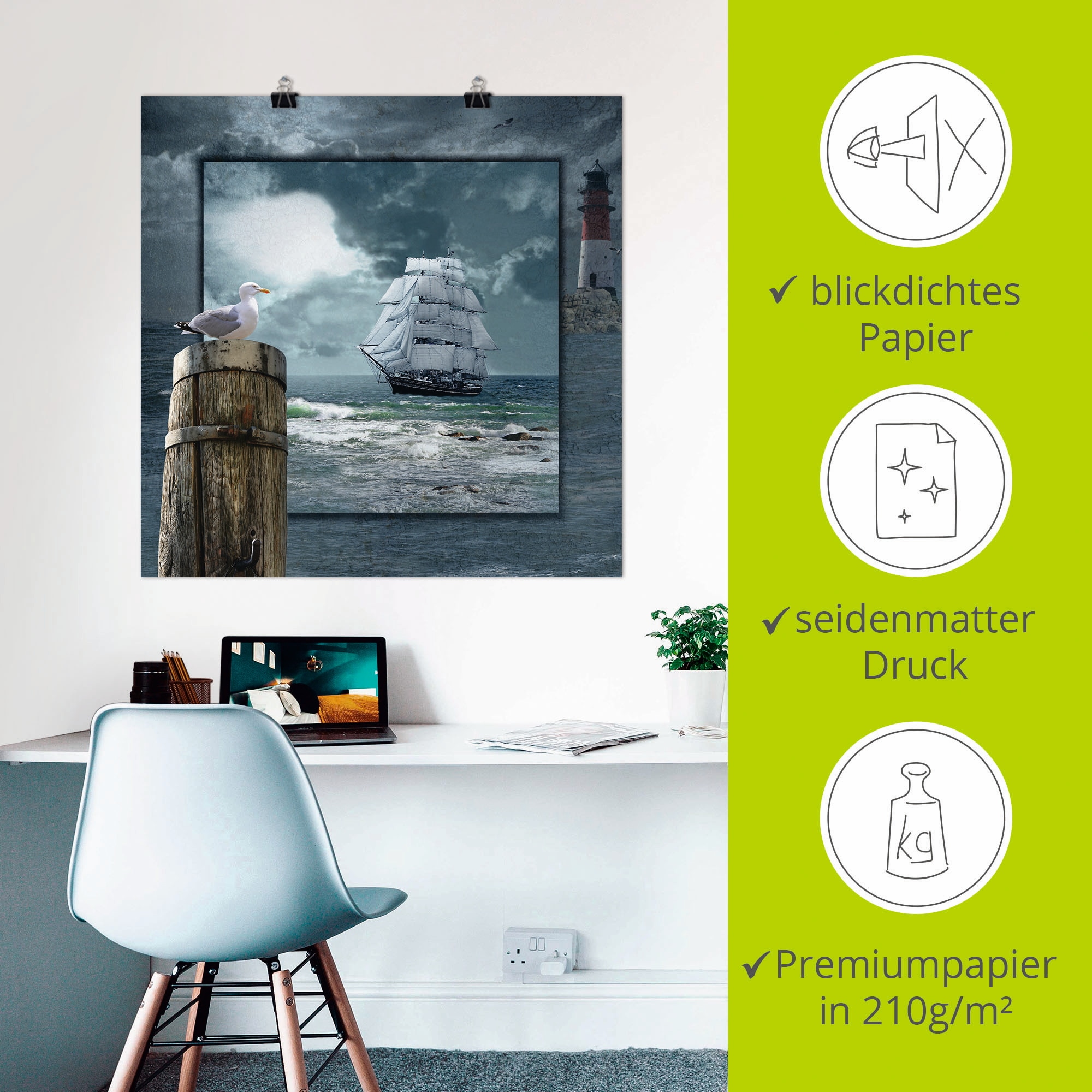 Artland Wandbild »Maritime Collage mit Segelschiff«, Boote & Schiffe, (1 St.), als Leinwandbild, Poster, Wandaufkleber in verschied. Größen