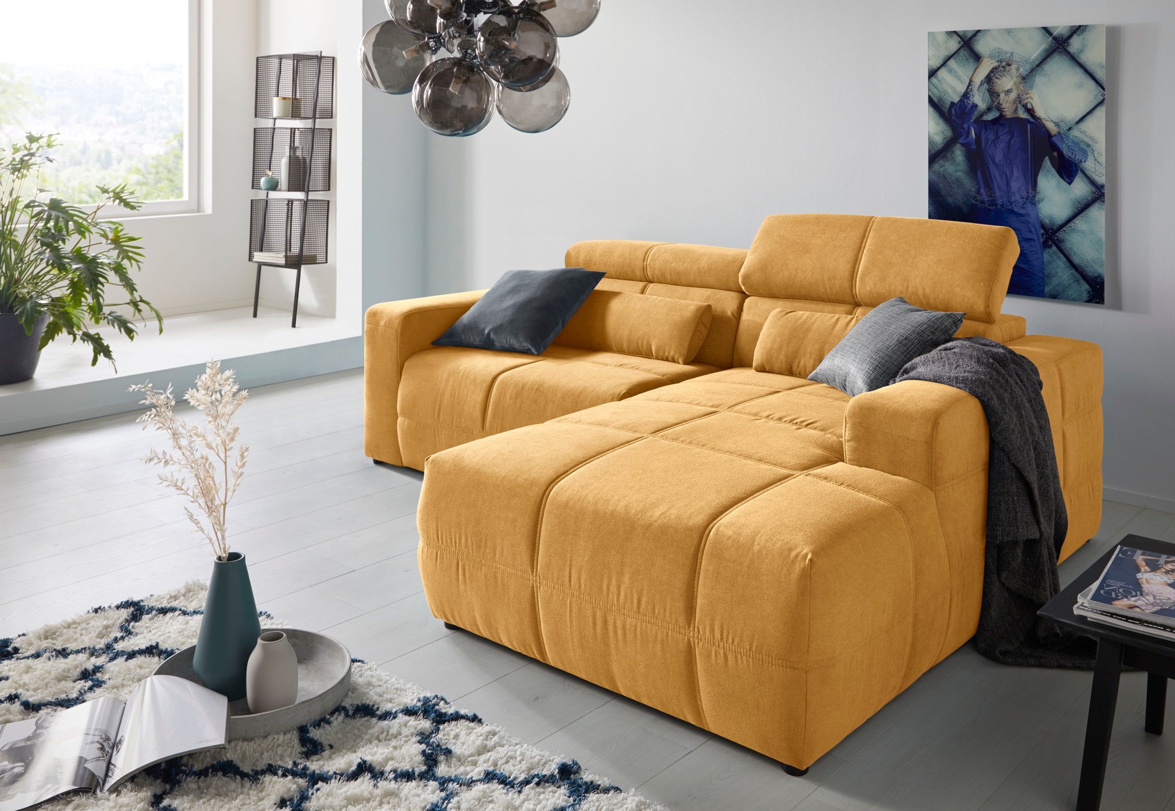 DOMO collection Ecksofa »Brandon kleine Ausführung B/T/H: 214/100/80 cm«, Mit Kopfteilverstellung, auch in Leder und Cord, L-Form