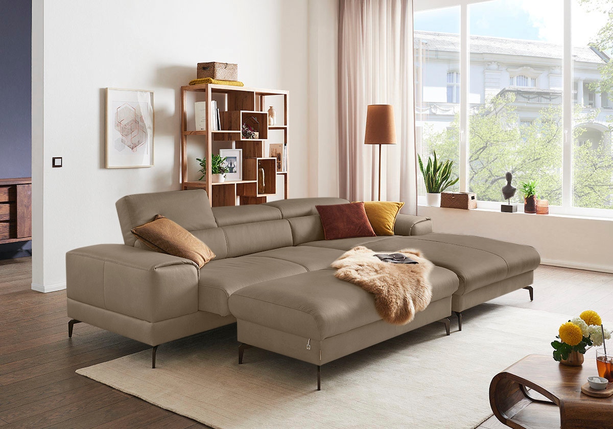 W.SCHILLIG Ecksofa »piedroo, Designsofa mit tollem Sitzkomfort, elegant und bequem, L-Form«, Kopfteilverstellung, wahlweise mit Sitztiefenverstellung, Breite 303cm