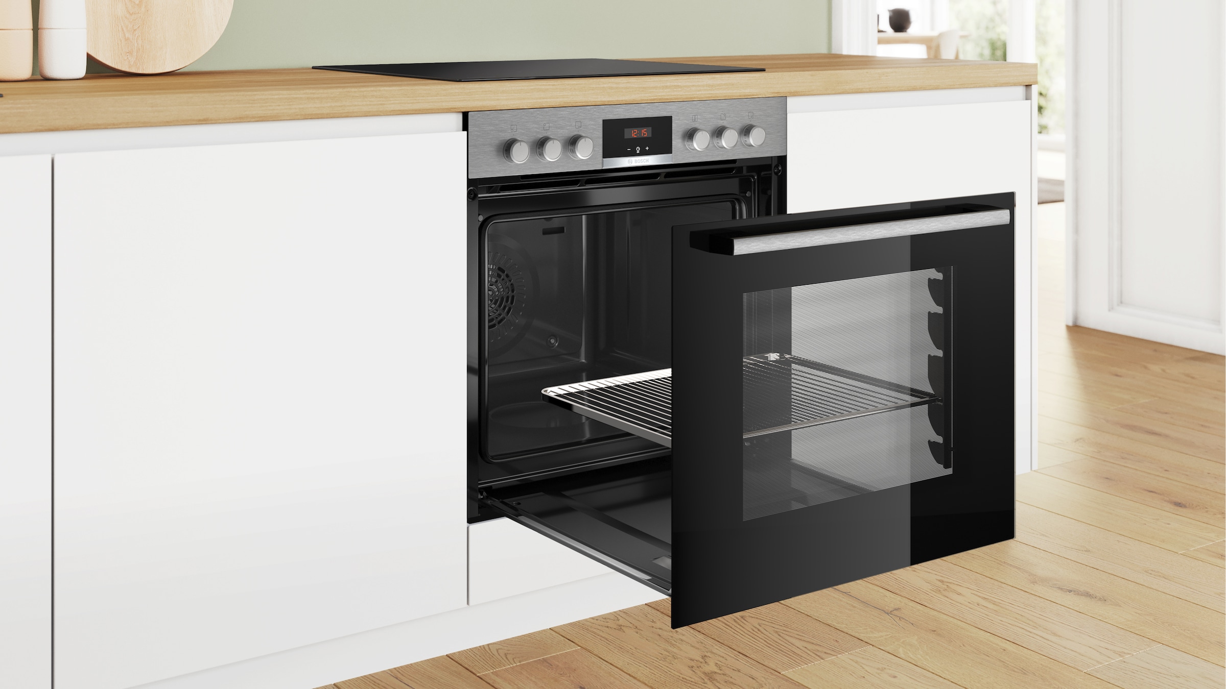 BOSCH Elektro-Herd-Set »HND411VS67«, mit Backwagen, Backwagen mit ausziehbarer Tür für bequemes Kochen & Backen