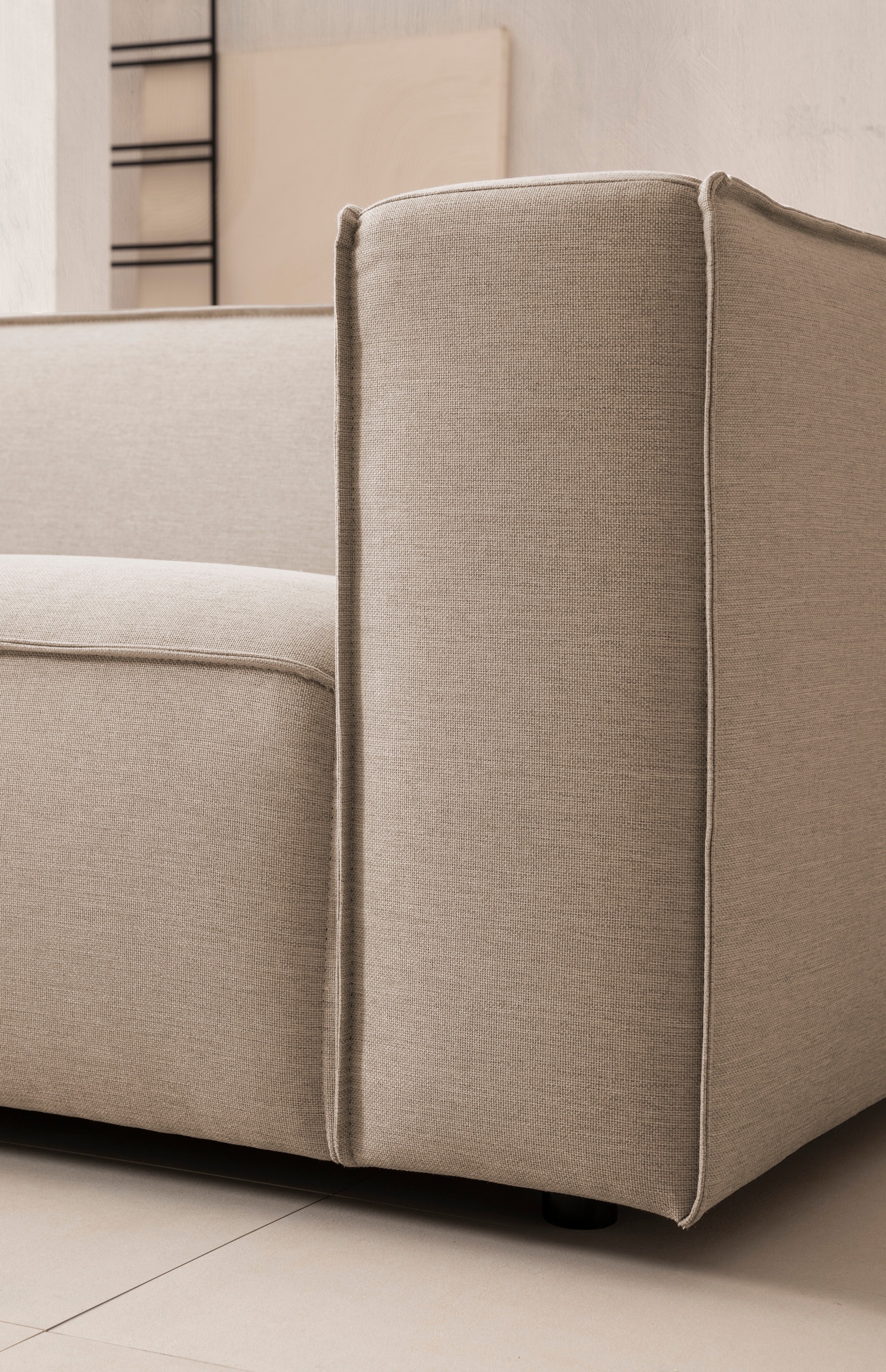 LeGer Home by Lena Gercke 3-Sitzer »PIARA, Couch mit Kedernaht, Sofa in Cord oder Leinenoptik«, schwarze Füße, bequemer Sitzkomfort