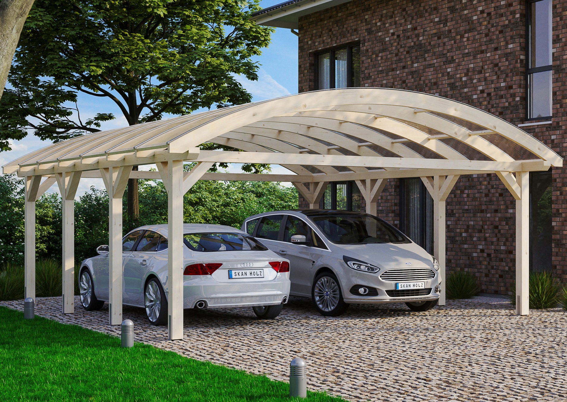 SKANHOLZ Doppelcarport »Franken« Leimholz, Nordisches Fichtenholz 550 cm natur natur