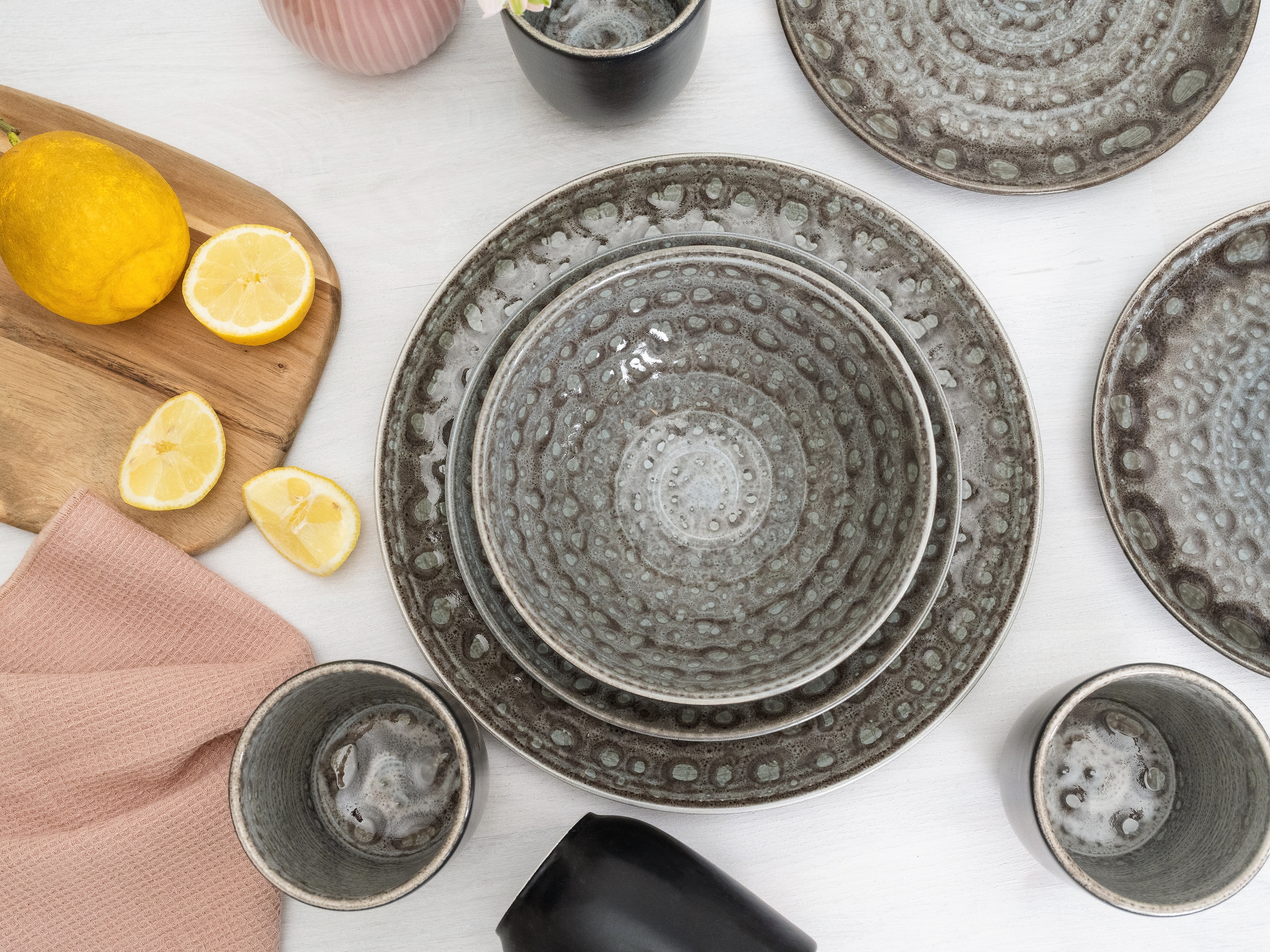 CreaTable Kombiservice »Geschirr-Set Villa Romana«, (Set, 16 tlg., Kaffeeservice und Tafelservice im Set, für 4 Personen), Service, handwerklicher Charakter, 16 Teile, für 4 Personen