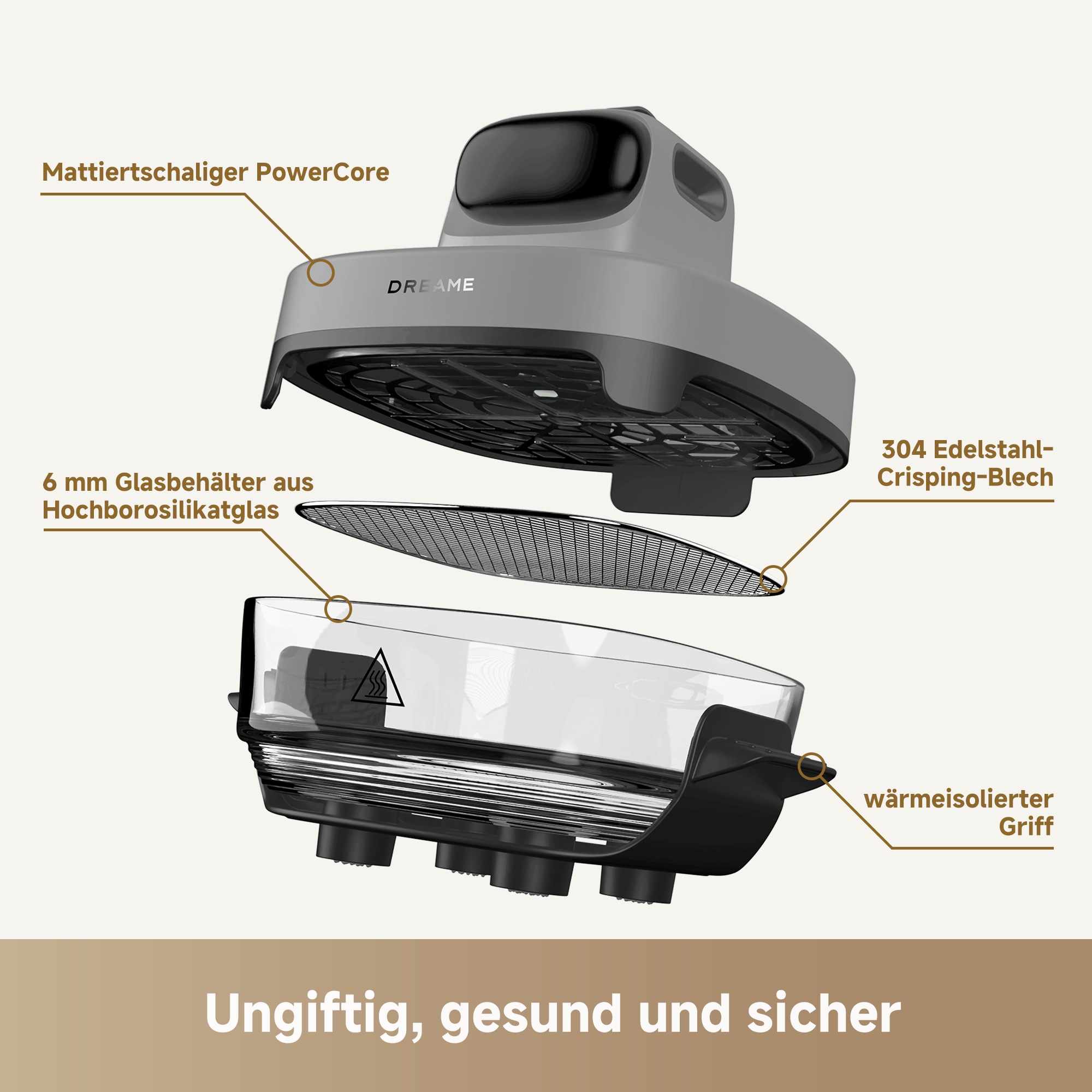 Dreame Heißluftfritteuse »Tasti PT60« 1500 W 2 Glasbehälter, 1500 Watt, Fritierplatte