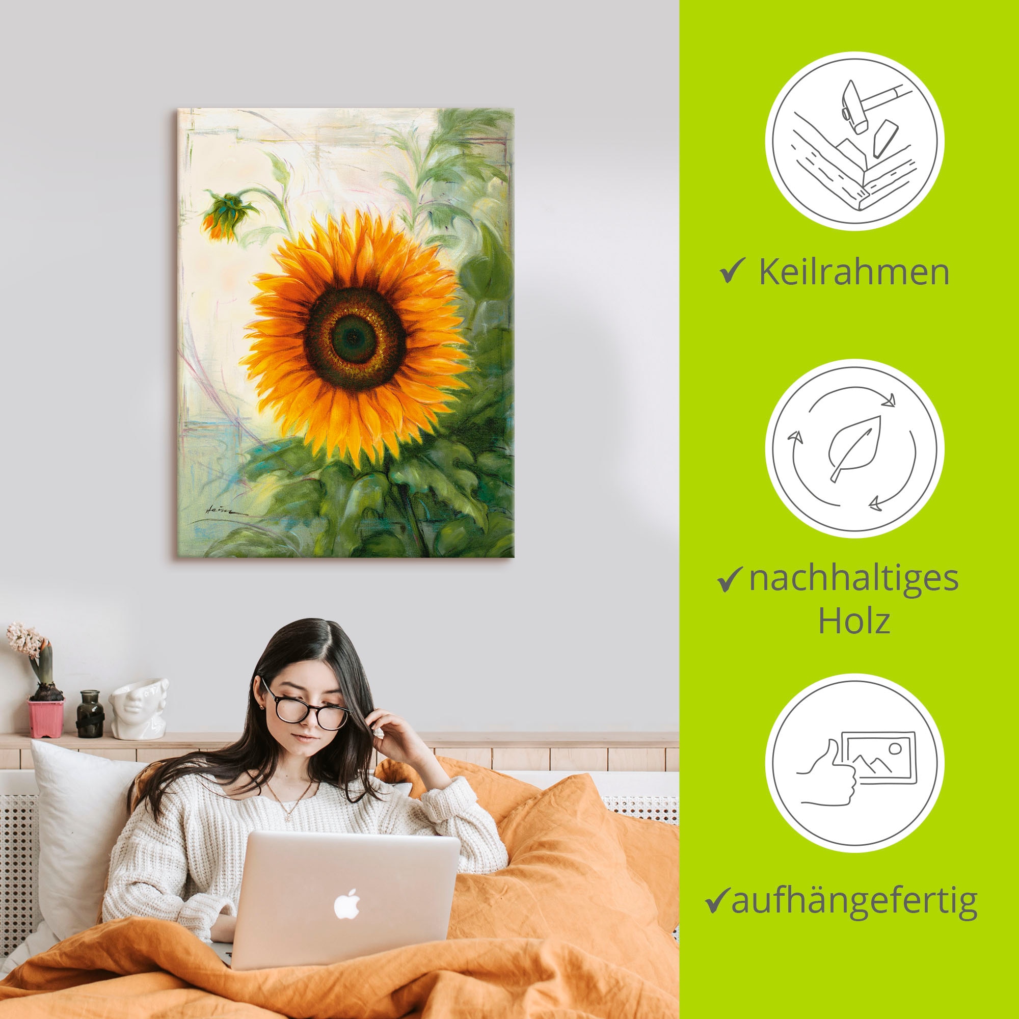Artland Leinwandbild »Sonnenblume«, Blumen, (1 St.), auf Keilrahmen gespannt