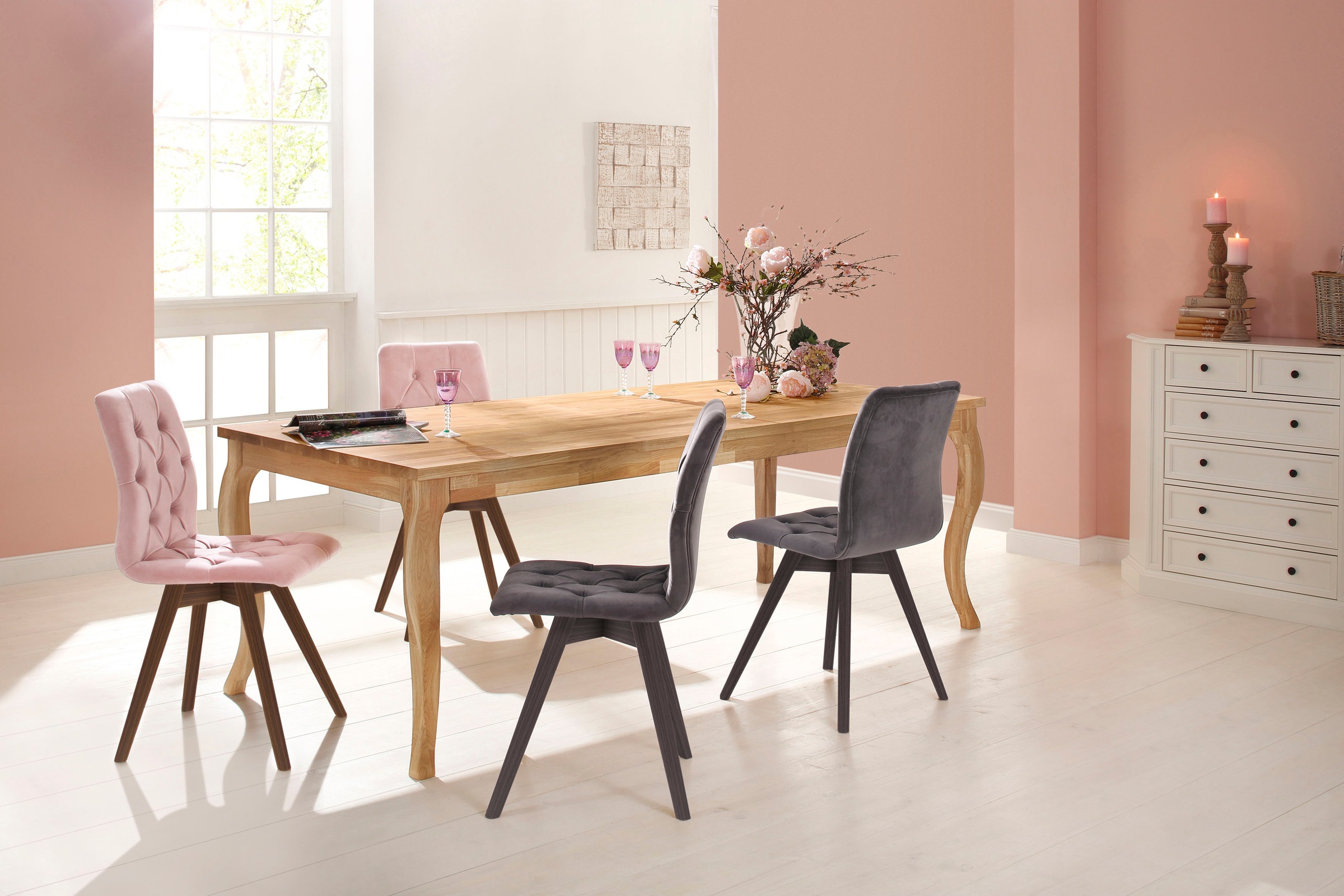 andas Esszimmerstuhl »Rania«, (Set), 2 St., Samtoptik, mit Massivholzbeinen günstig online kaufen