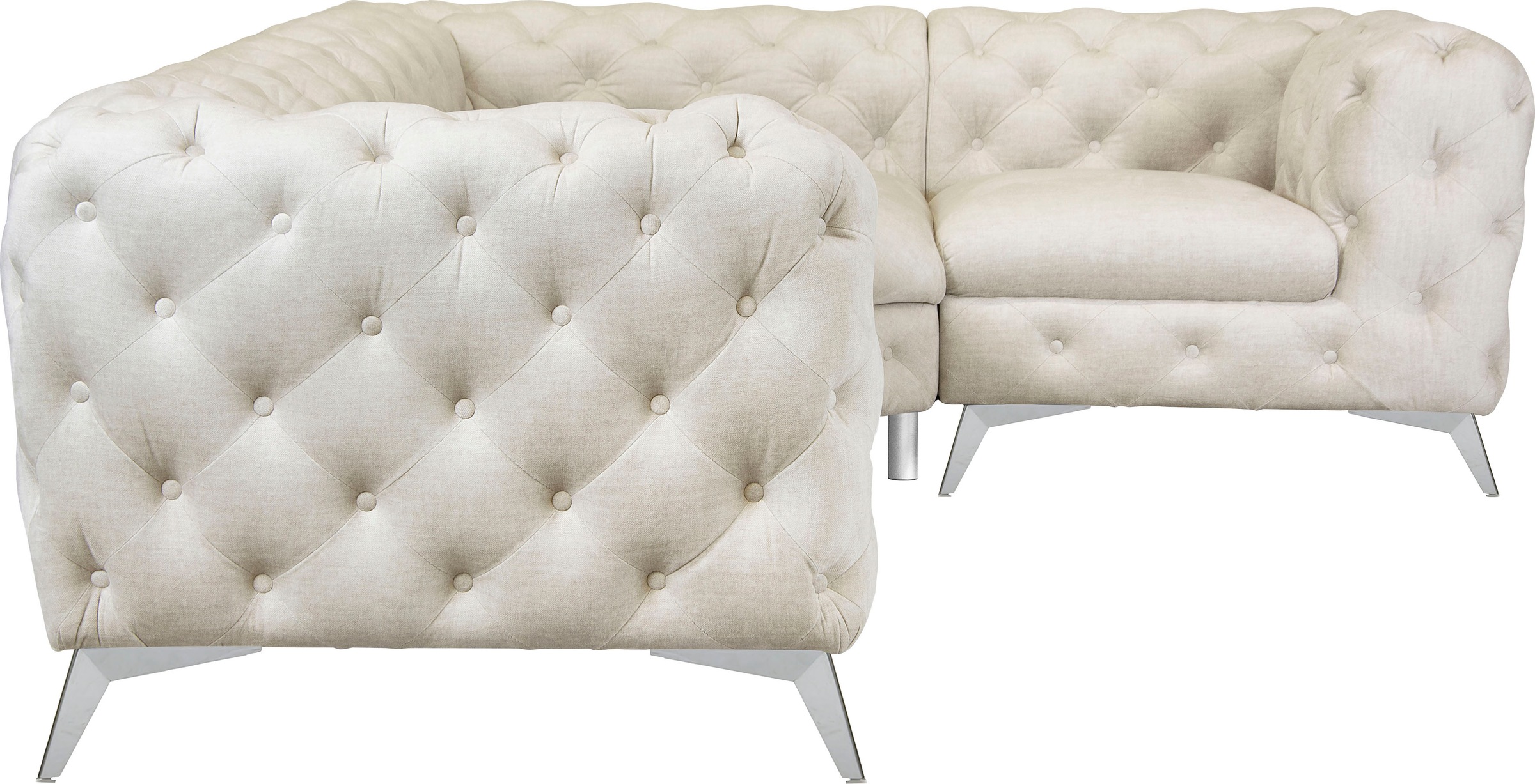 Leonique Chesterfield-Sofa »Ecksofa GLYNIS L-Form mit Wellenunterfederung, Maße B/T/H 264/204/75cm«, aufwändige Knopfheftung, moderne Chesterfield Optik, Fußfarbe wählbar