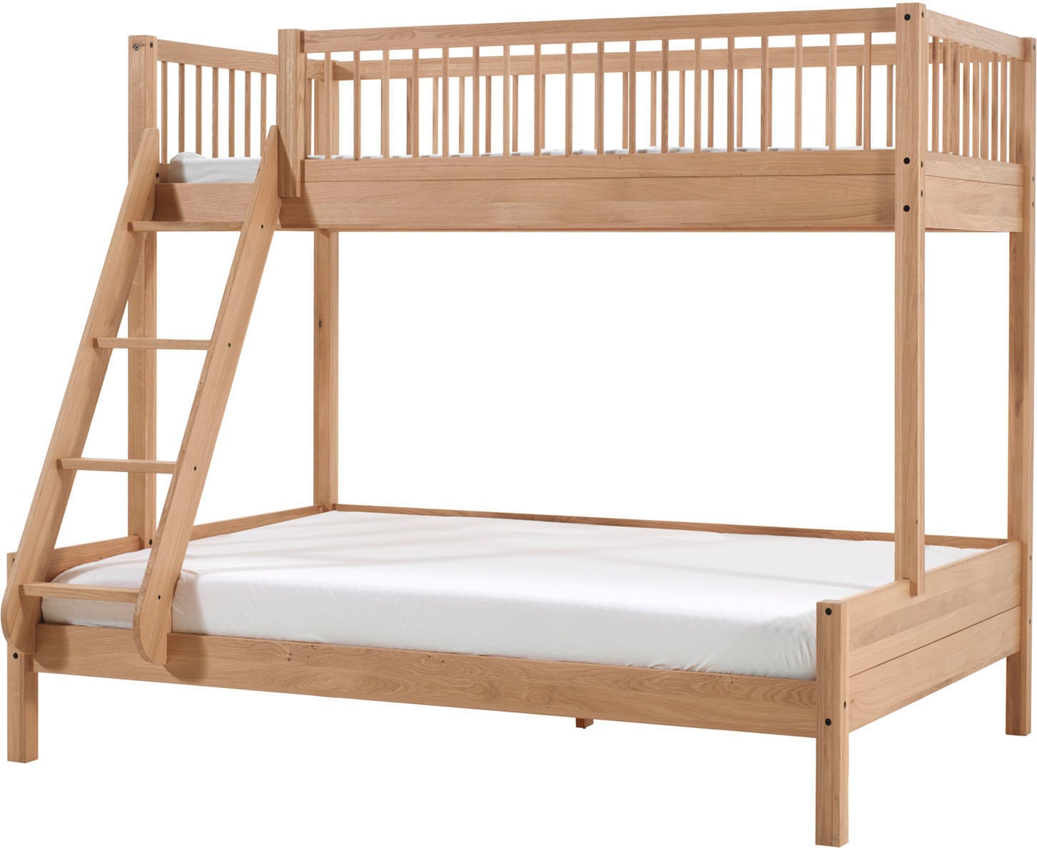 Vipack Etagenbett »Forrest Massivholzbett Made in Europe, stabil und hochwertig gebaut« Liegefläche 90/140x200 cm, mit Leiter, Rolllattenrost,  mit Absturzschutz oben in Sprossenoptik, Eiche natur geölt