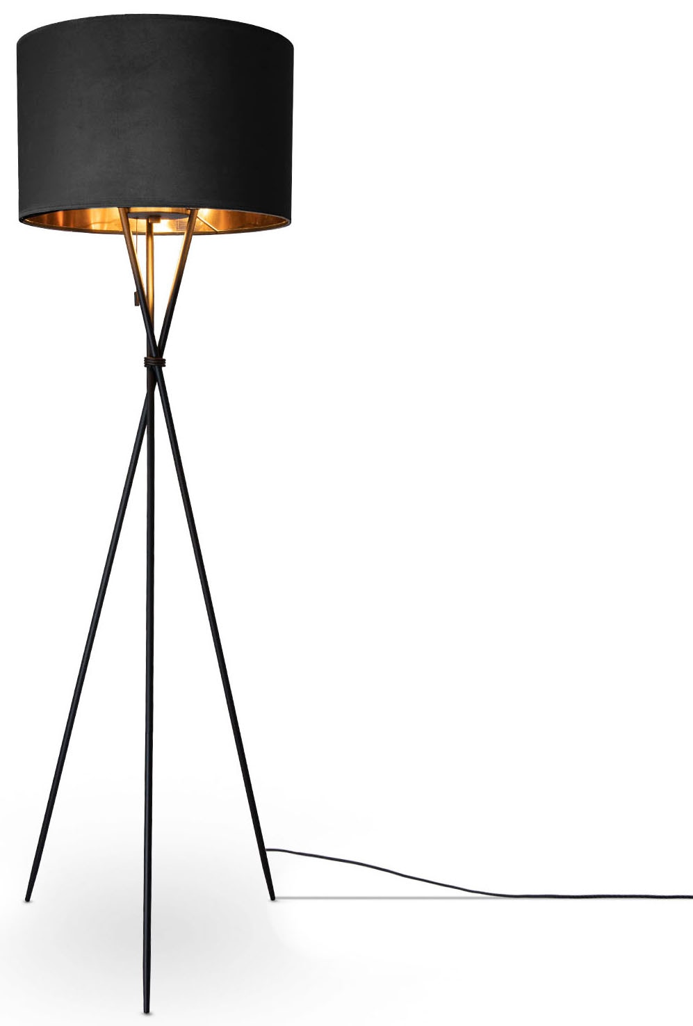 Paco Home Stehlampe »Kate uni Color« E27 Wohnzimmer Dreibein Standleuchte Velour Höhe 177,5cm Filigran E27