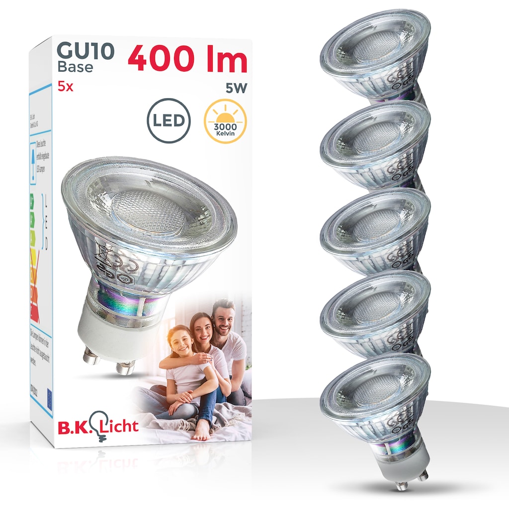 B.K.Licht LED-Leuchtmittel, GU10, 5 St., Warmweiß