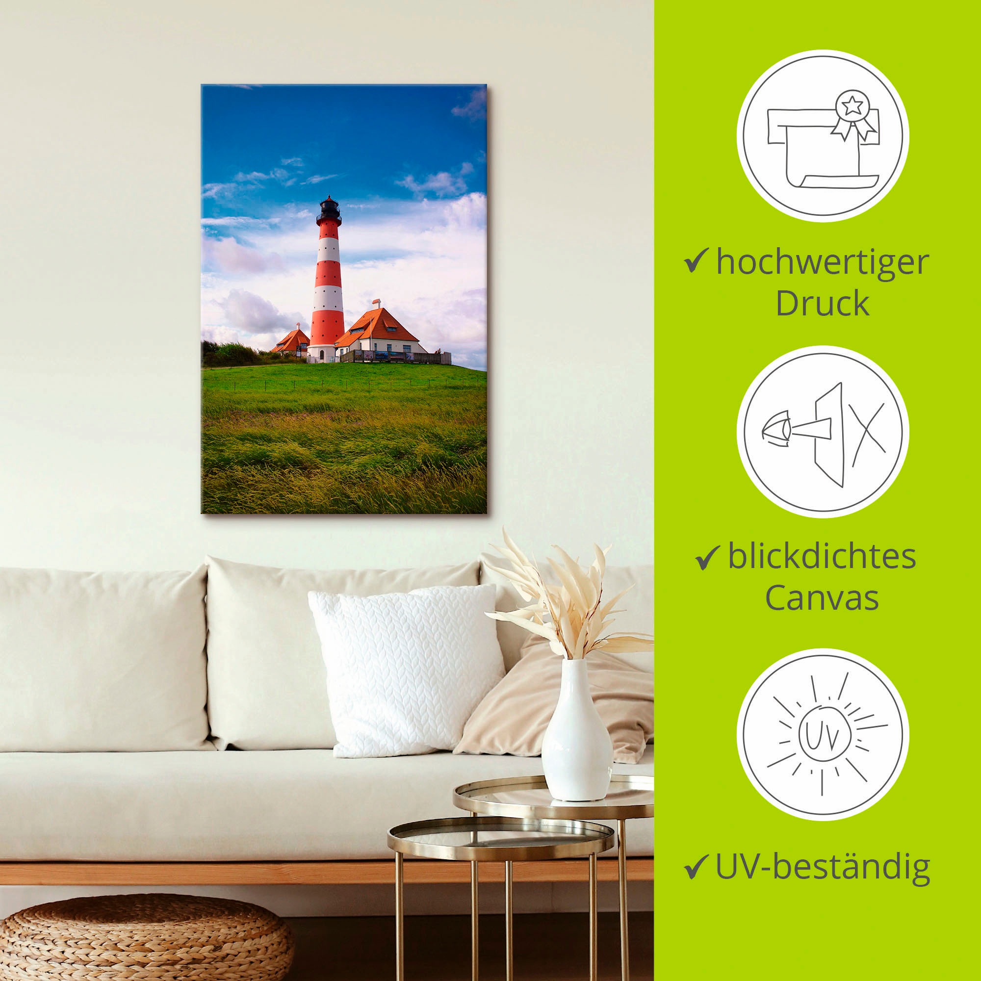 Artland Wandbild »Westerhever Leuchtturm«, Gebäude, (1 St.), als Alubild, Outdoorbild, Leinwandbild, Poster in verschied. Größen
