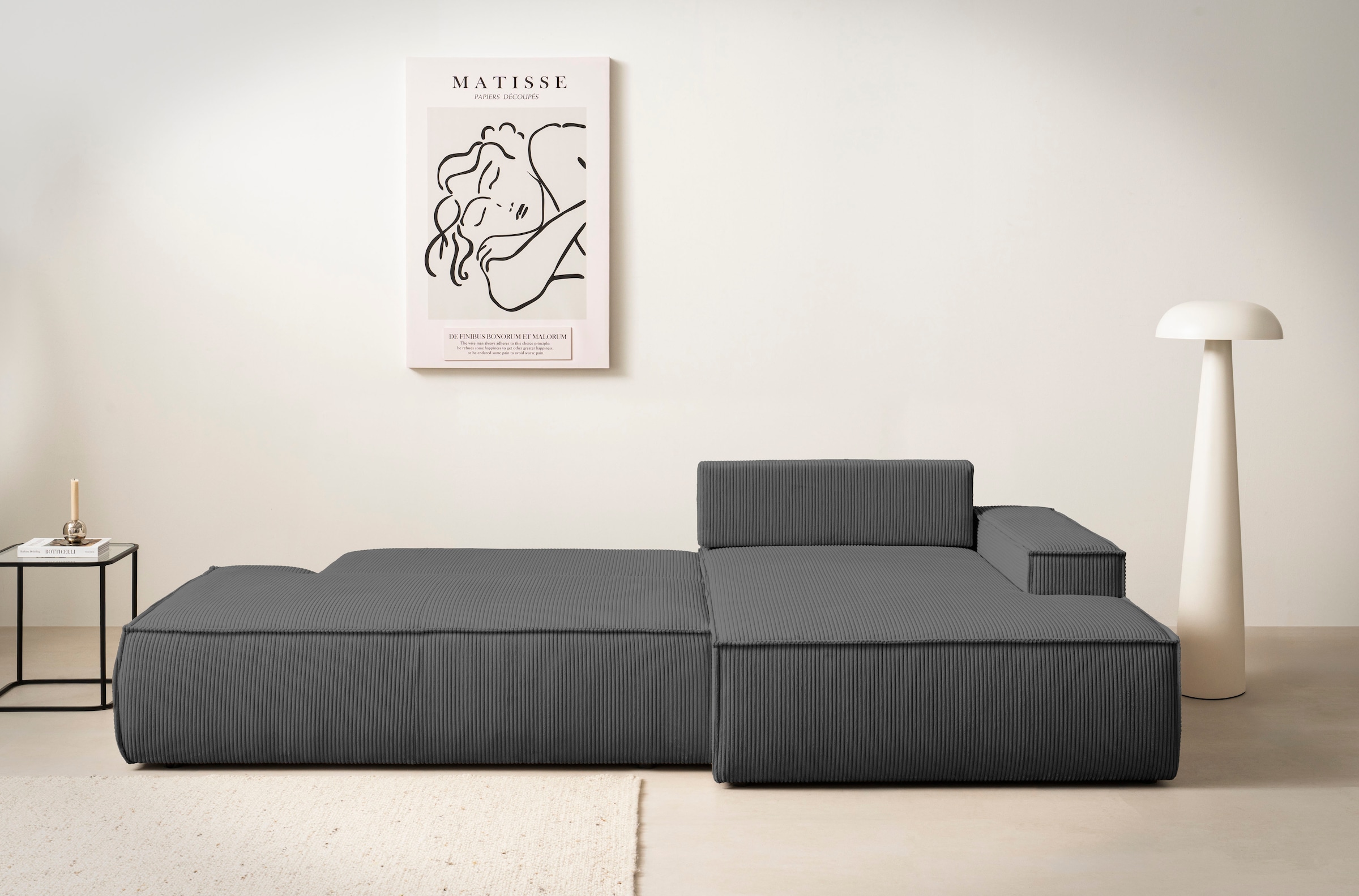 Home affaire Ecksofa »SHERWOOD, Schlafsofa in L-Form offen (275cm), Cord, Leinenoptik«, Schlaffunktion und Bettkasten, Kedernaht, hoher Sitz- & Liegekomfort