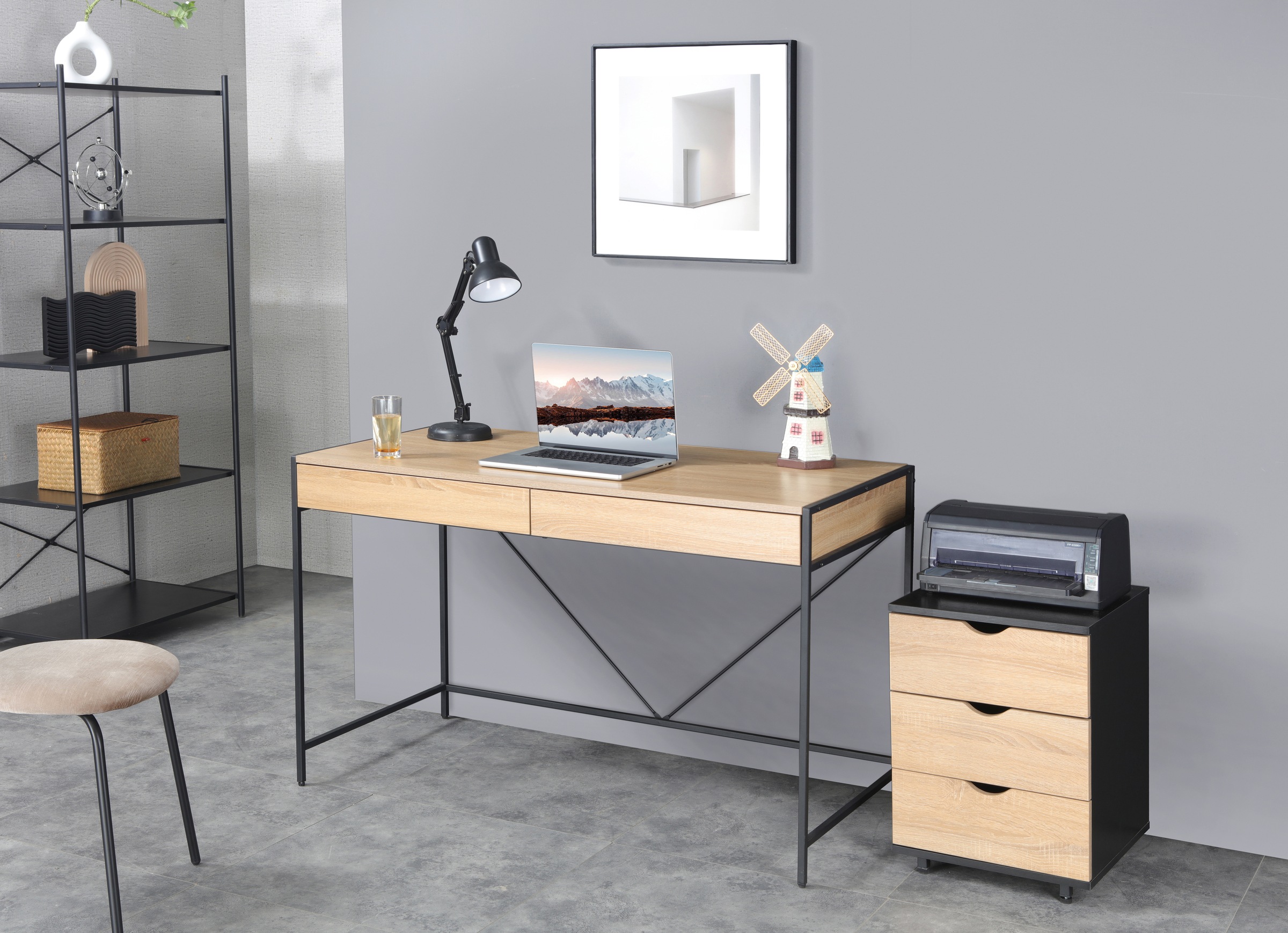 INOSIGN Schreibtisch »Endre«, stabiles Metallgestell, 2 Schubladen, grifflos, Breite 123 cm