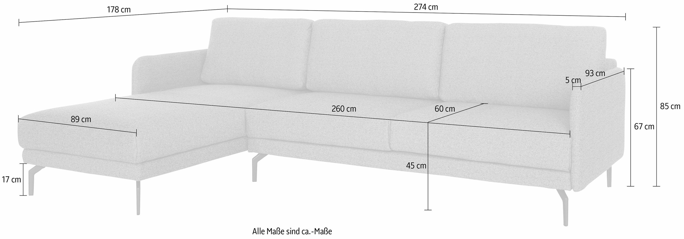 Creation BY ROLF BENZ Ecksofa »CR.450, Designecksofa, L-Form«, Armlehne sehr schmal, Breite 274 cm, Alugussfuß Umbragrau