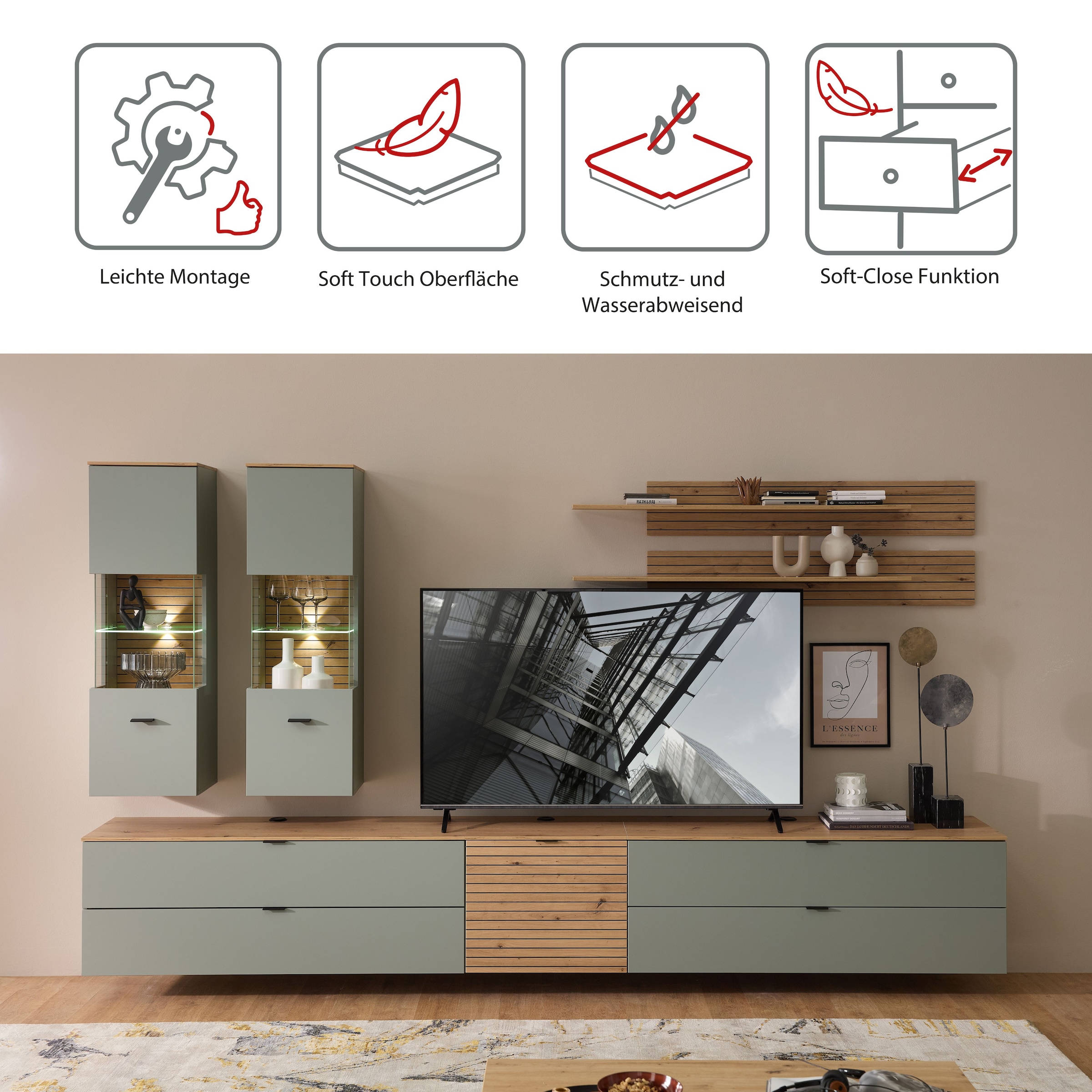 Innostyle Wohnwand »Ina Wohnwand,  340x185x44 cm (B/H/T)« 7 Stk. tlg.