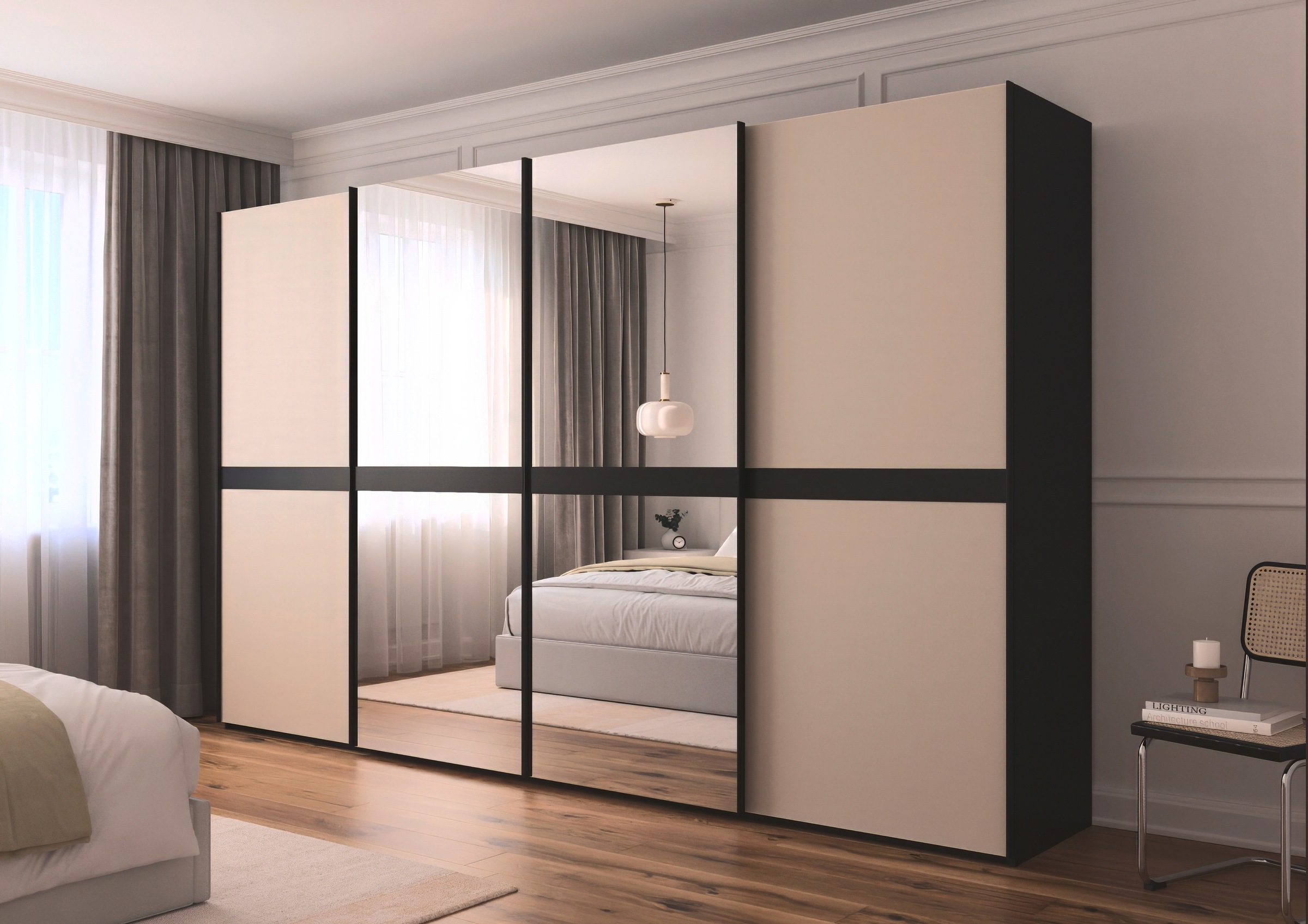 rauch Schwebetürenschrank »Kleiderschrank Schrank Garderobe Schlafzimmerschrank SCALE-LINE«, edle Optik mit Bauchbinde mit Glas/Spiegel-Front MADE IN GERMANY