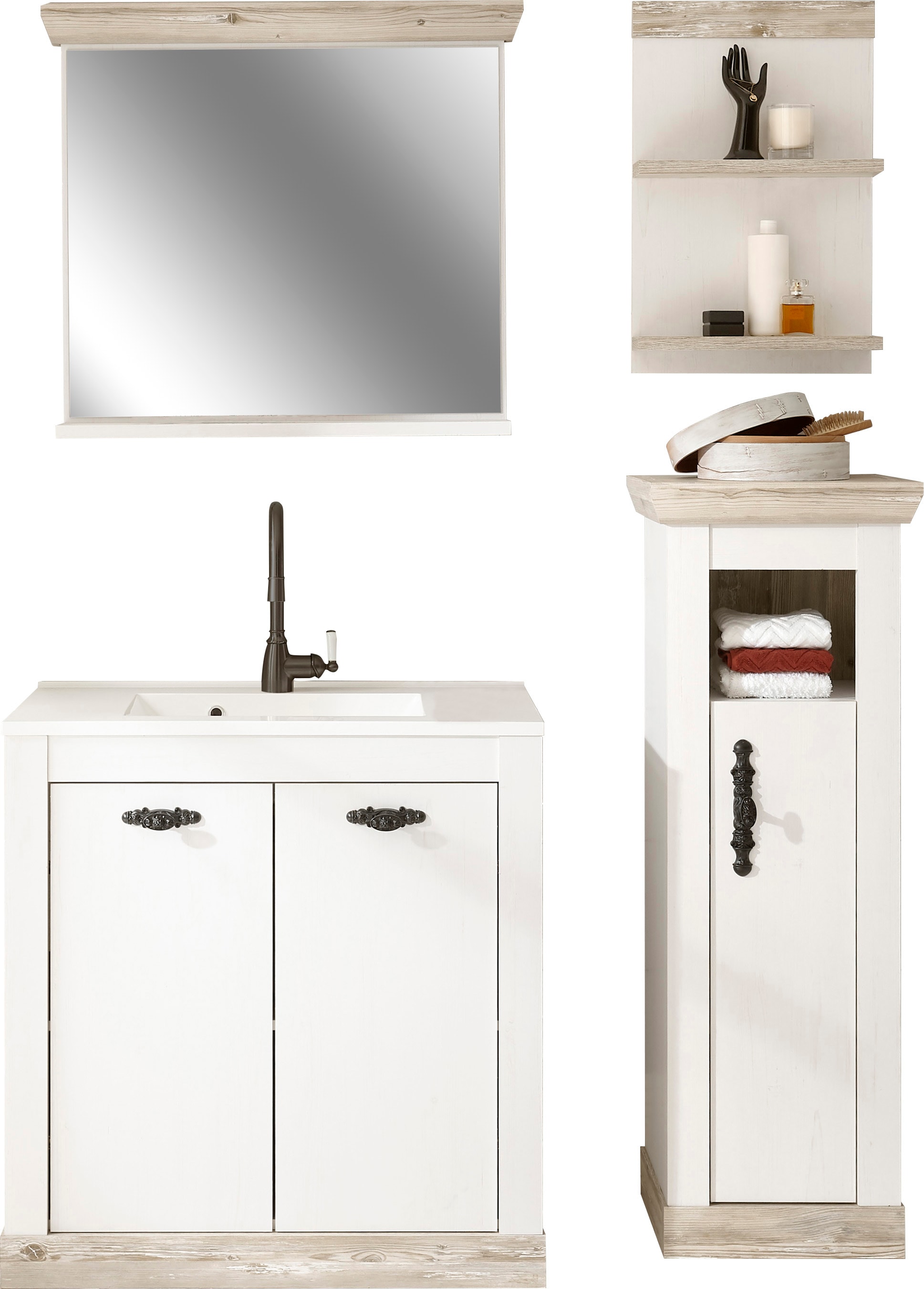 Home affaire Badmöbel-Set »Florenz, Bad im Landhausstil, 4-teiliges Badezim günstig online kaufen