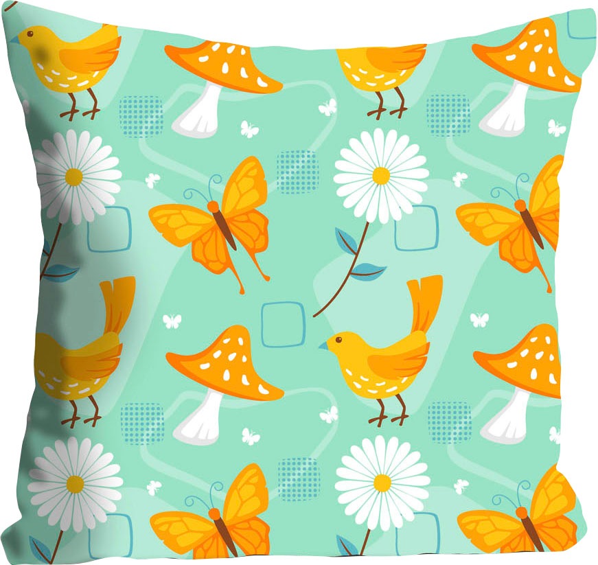 queence Dekokissen »Wilma«, Kissenhülle,Blumen,Schmetterlinge,Vögel,Türkis, günstig online kaufen
