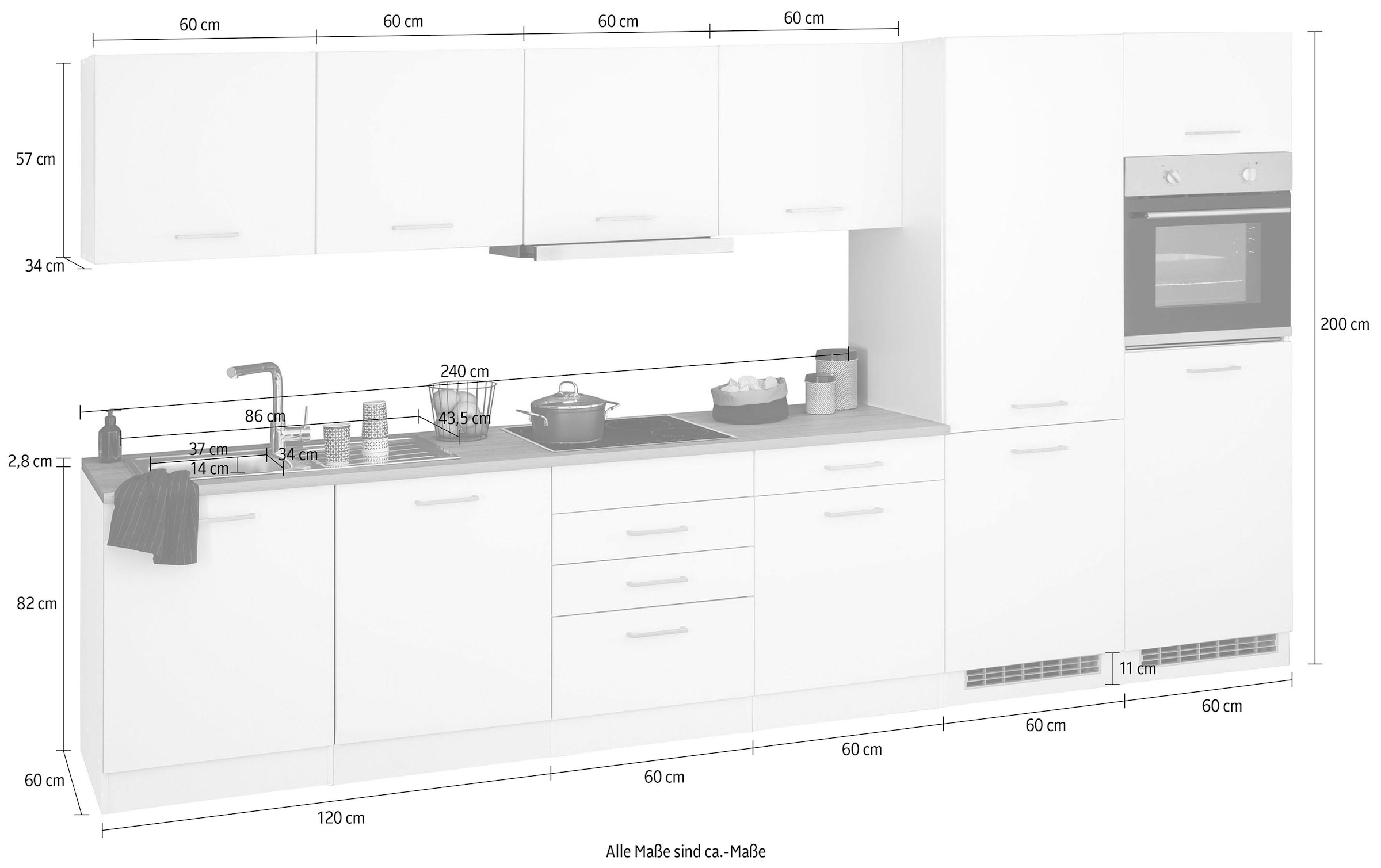 KOCHSTATION Küchenzeile »KS-Visby«, mit E-Geräten, Breite 360 cm inkl. Kühl/Gefrierkombination
