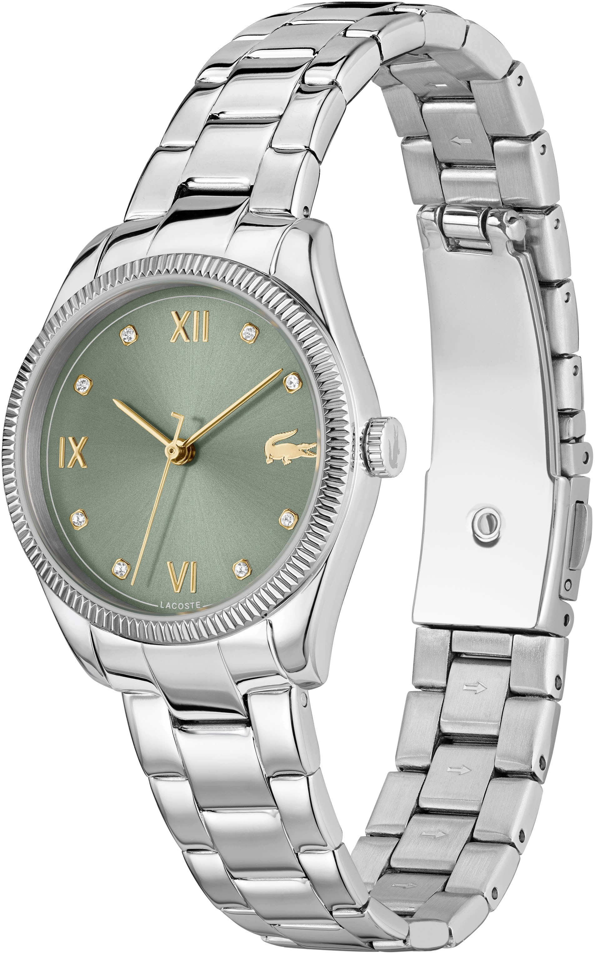 Lacoste Quarzuhr »LACOSTE PARISIENNE«, Armbanduhr, Damenuhr, Edelstahlarmband, analog, Glassteine