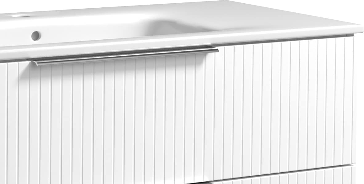 welltime Waschtisch »G-Line«, mit Keramik Waschbecken, Schubladen mit Softclose, trendig geriffelt