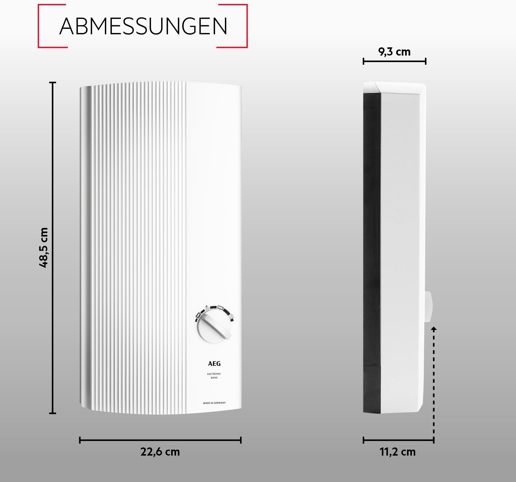 AEG-Haustechnik Komfort-Durchlauferhitzer »DDLE Basis 18/21/24 kW, stufenlose Temperaturwahl«, Temperatureinstellung mit Anwendungssymbolen