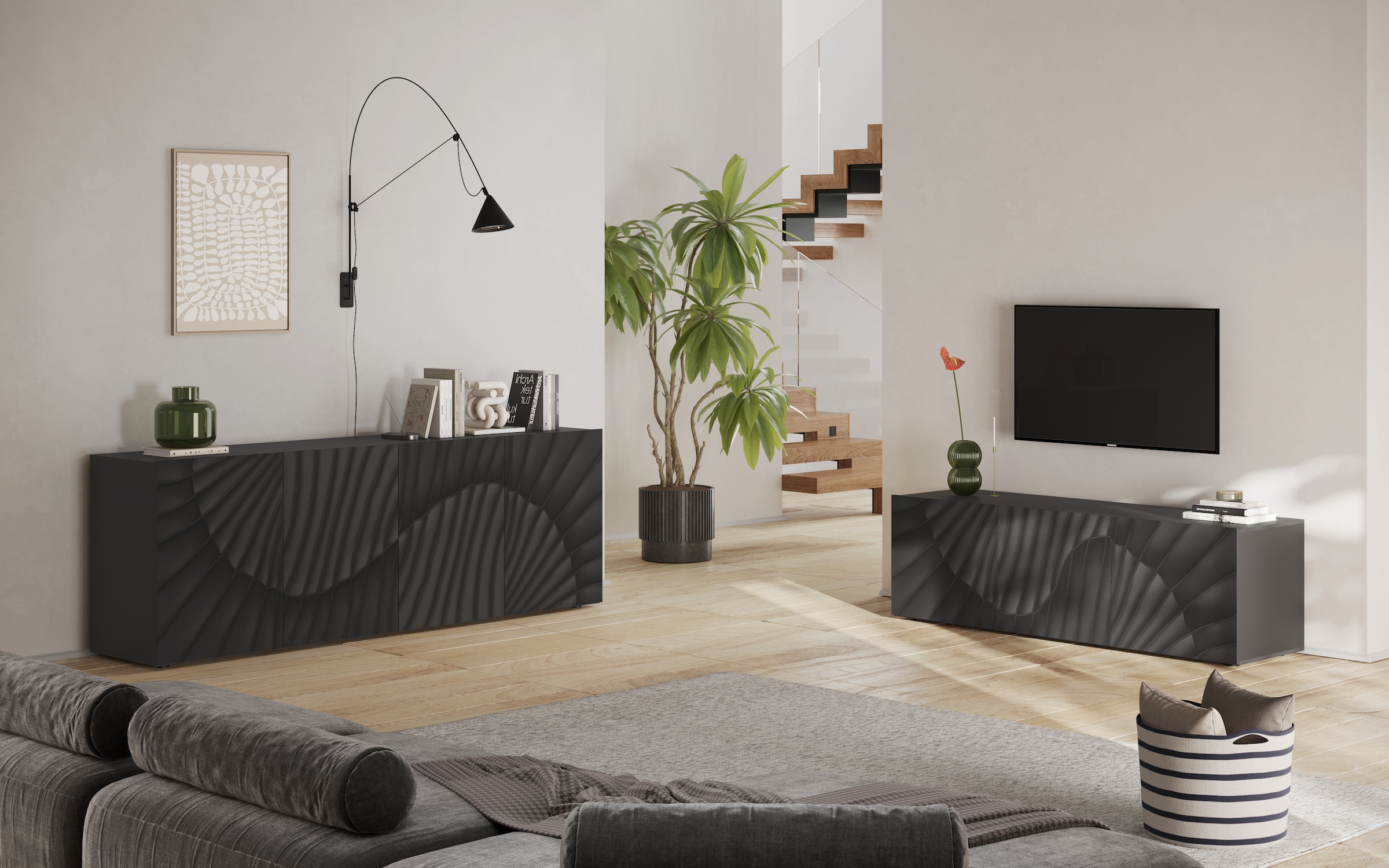 INOSIGN Sideboard »Snake Breite 241 cm, moderne Kommode mit 4 Türen«, Anrichte mit viel Stauraum, Front mit besonderem Siebdruck