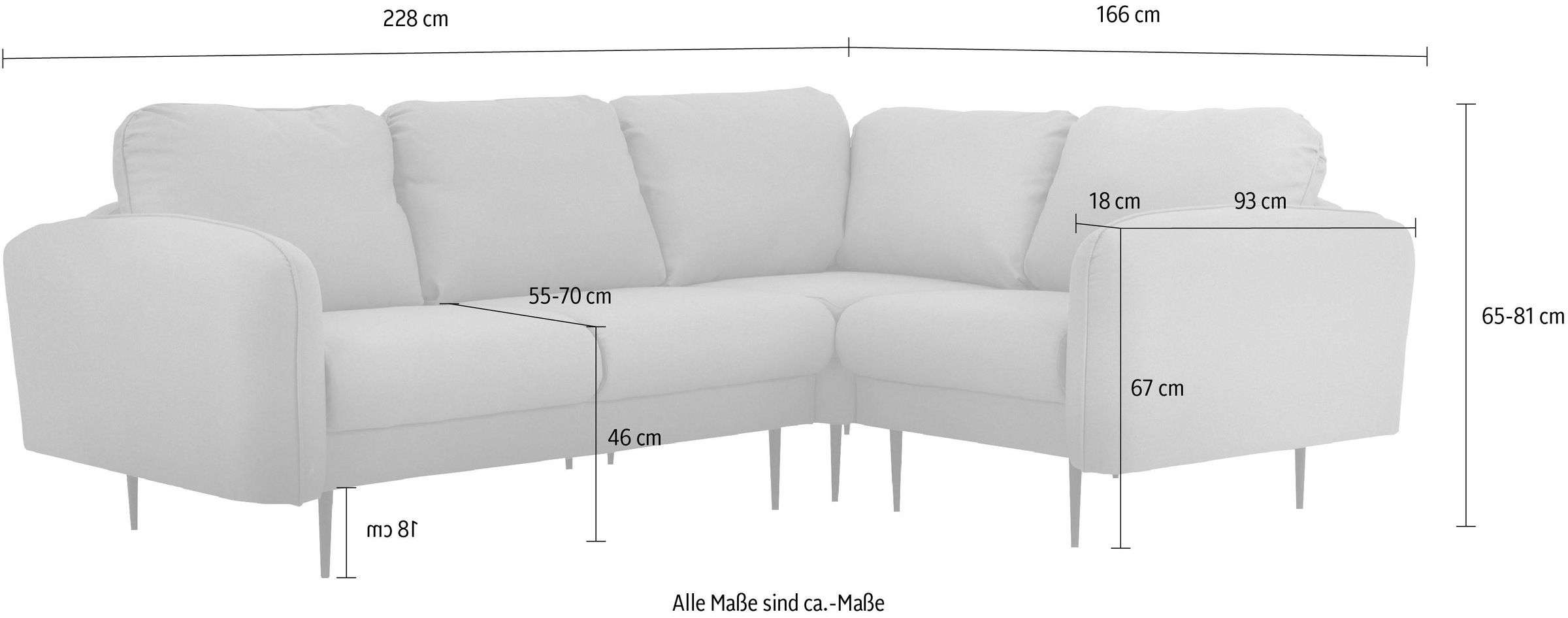 Leonique Ecksofa »Skidi L-Form«, mit losen Rückenkissen und Keder oben auf der Armlehne