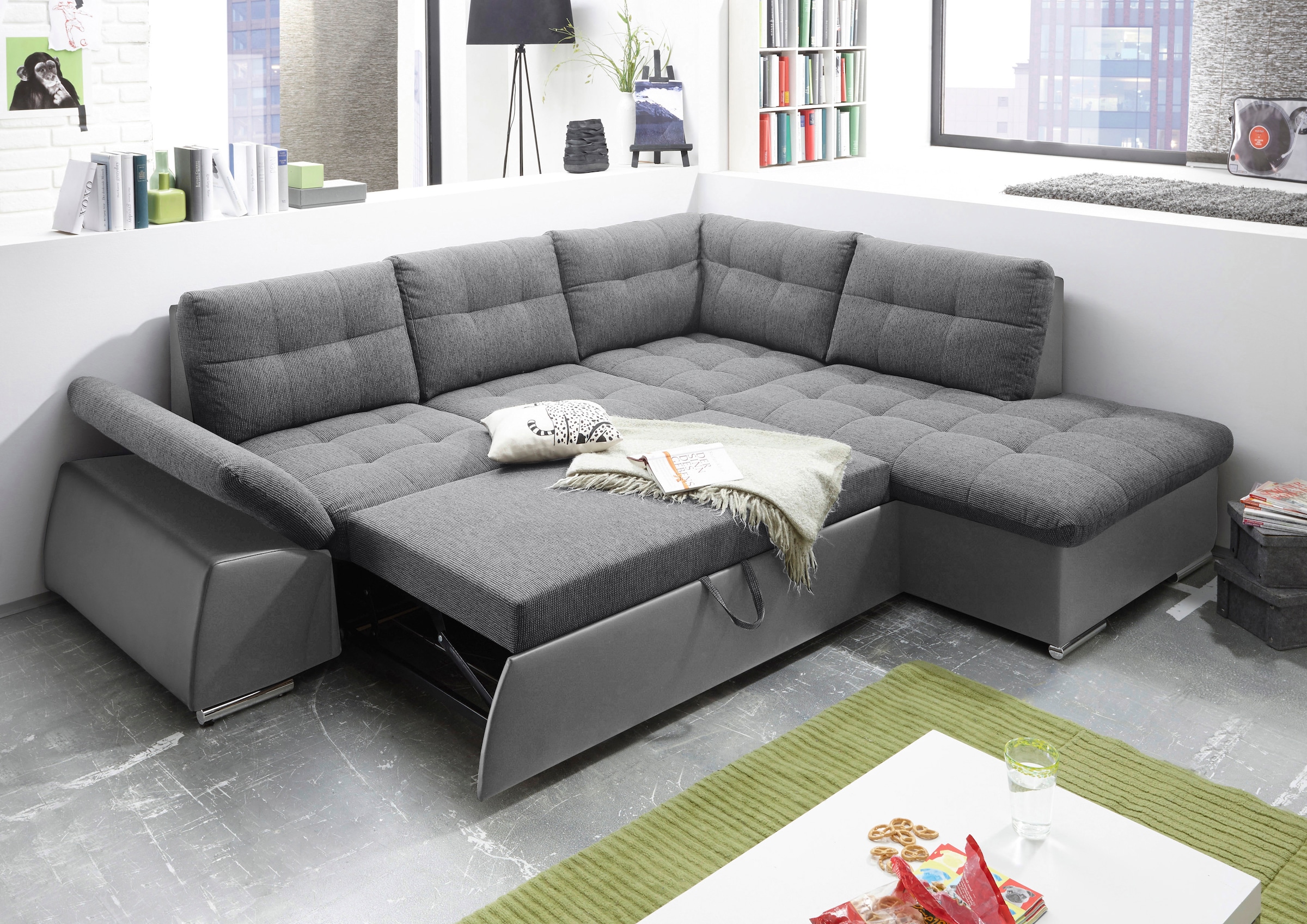 ED EXCITING DESIGN Ecksofa »Jakarta L-Form«, mit Bettfunktion, Armteilverstellung, Kopfstützen & 2 Nierenkissen