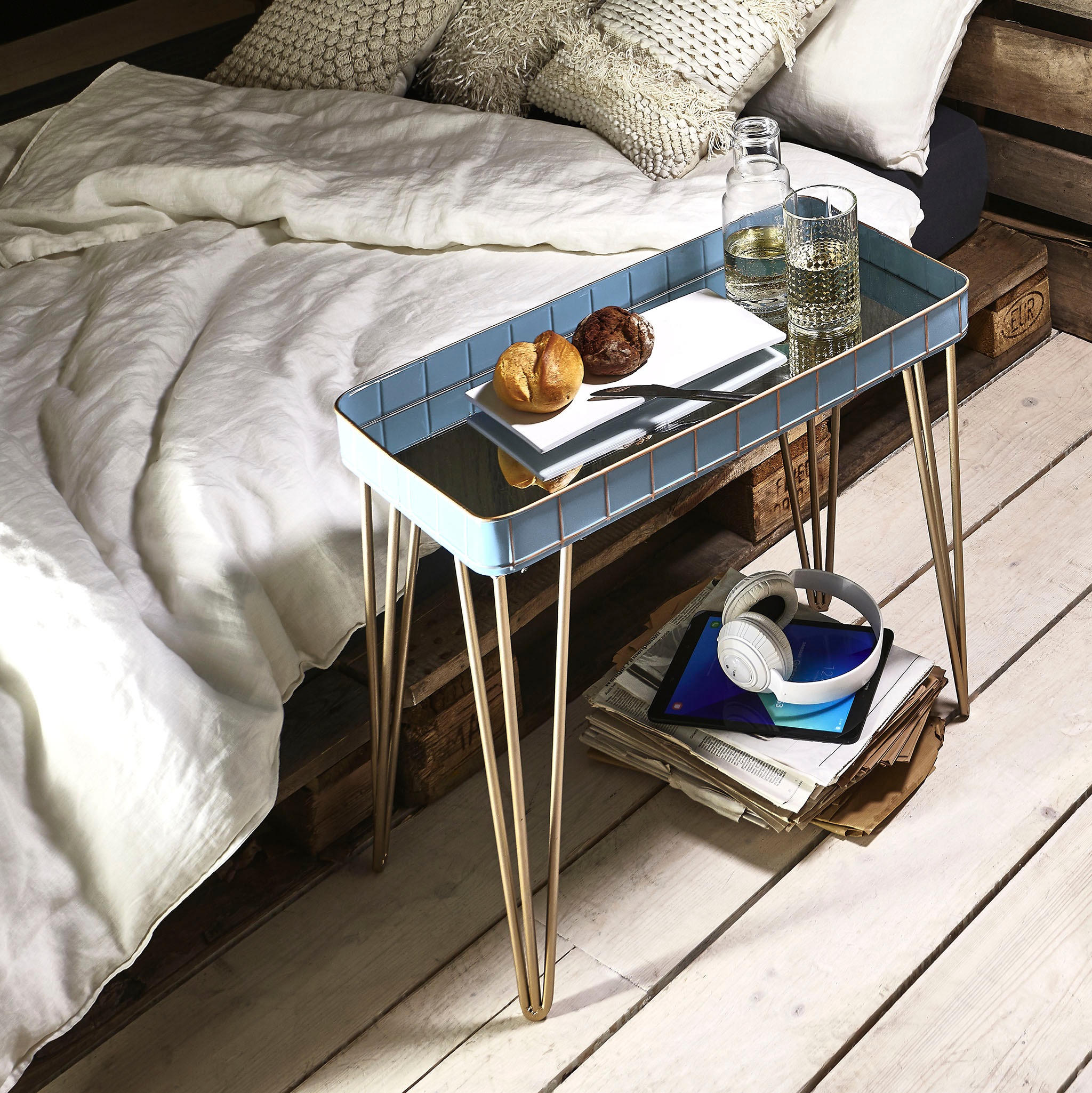 HAKU Beistelltisch »Sofatisch, Wohnzimmertisch« 1 Stk. tlg. rechteckig - aus Metall Blau B/T/H 60/31/54 cm
