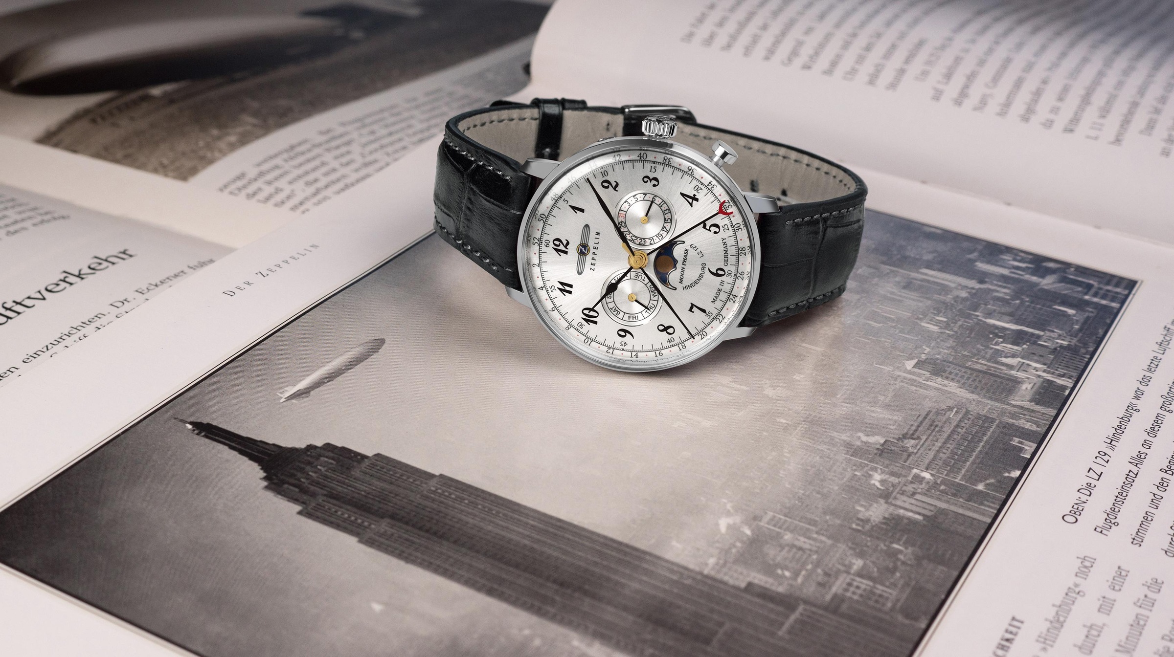 ZEPPELIN Multifunktionsuhr »LZ 129 Hindenburg Moonphase« Armbanduhr, Quarzuhr, Herrenuhr, Datum, Mondphase, Made in Germany