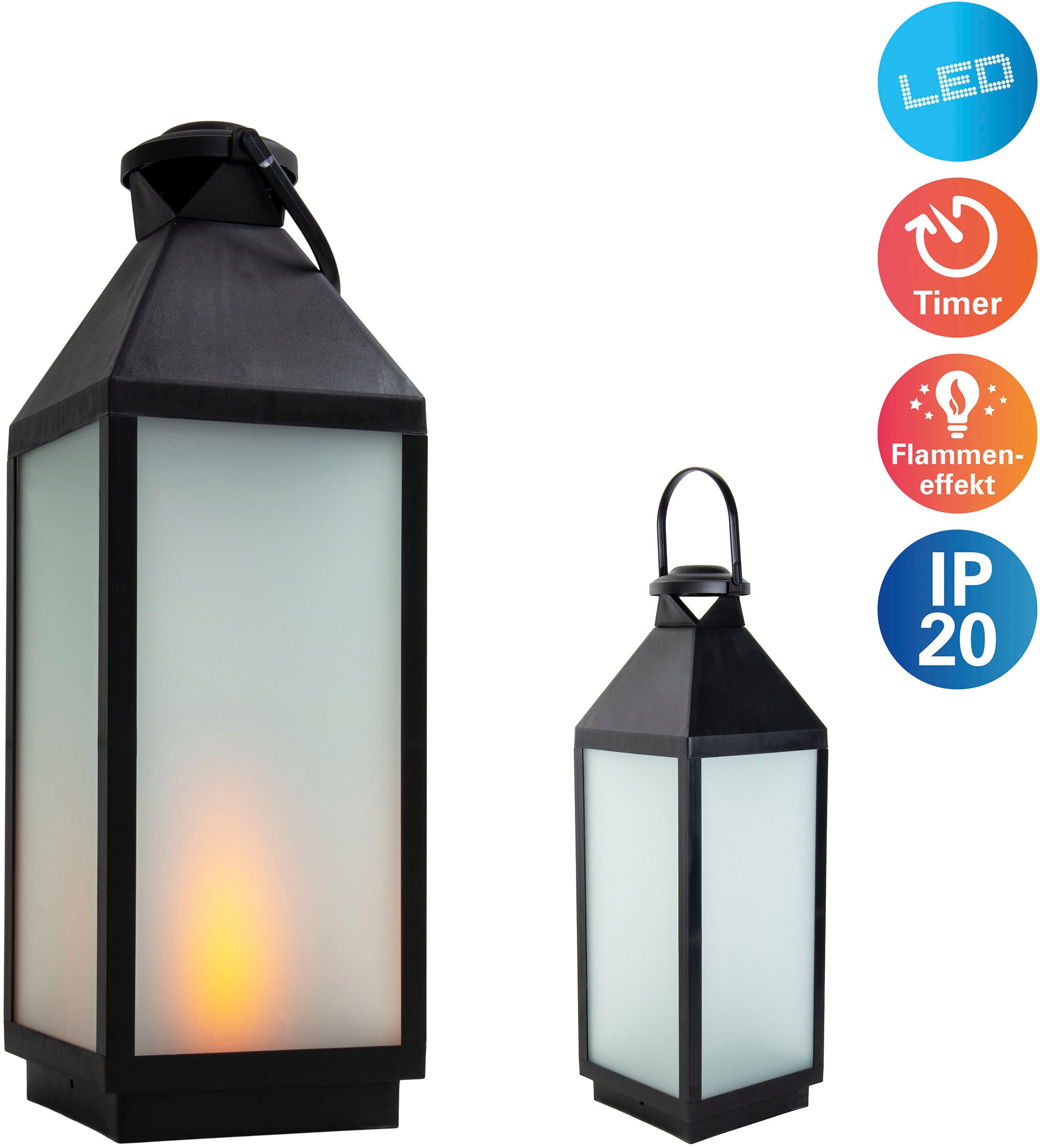 näve LED Dekolicht »Doris«, 1 flammig, Leuchtmittel LED-Modul | LED fest integriert, Laterne, eckig, Flammeneffekt, Timerfunktion, schwarz, Glas matt