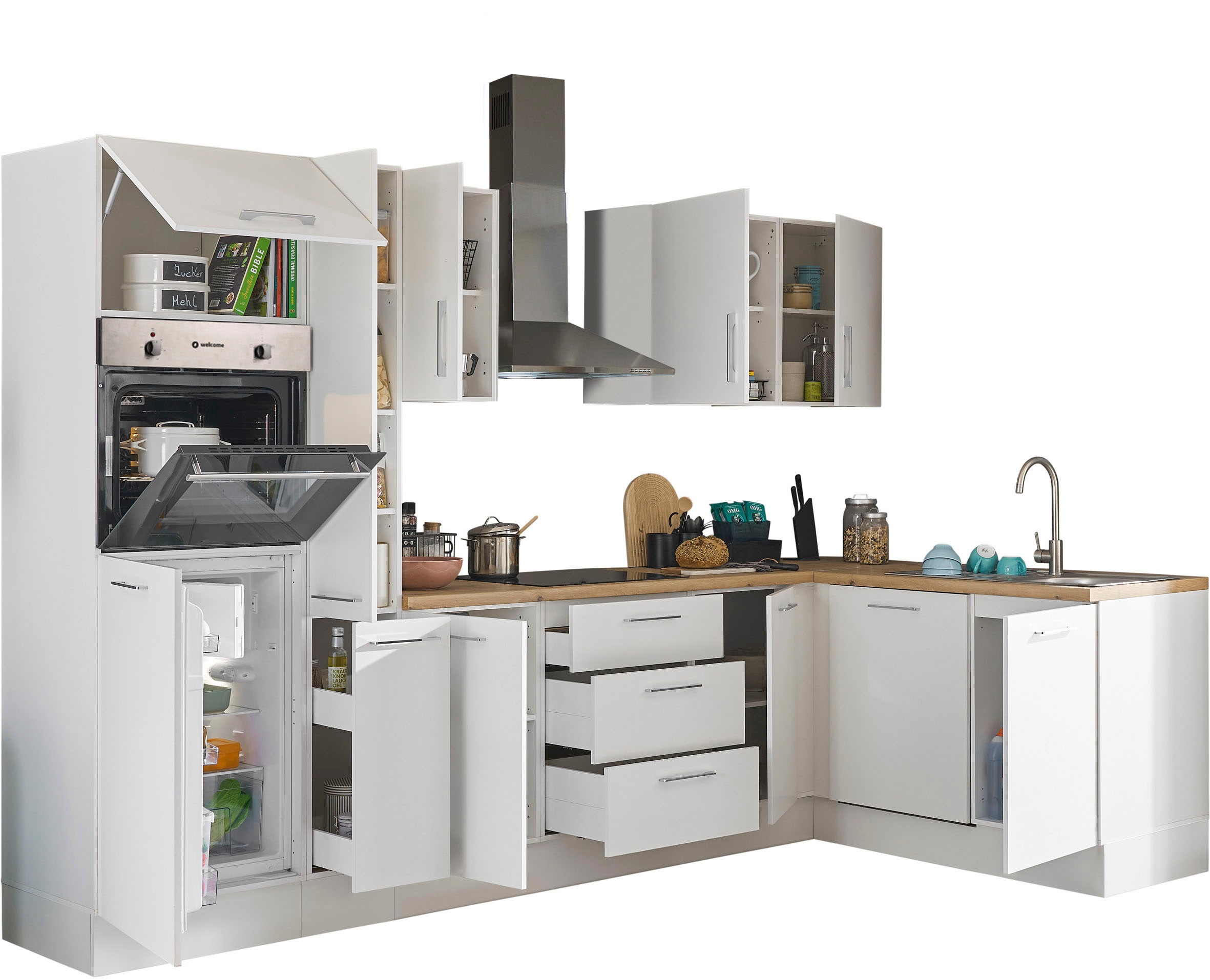 BASIC by Balculina Winkelküche »Turin«, Stellbreite 310x175 cm, wahlweise mit E-Geräten