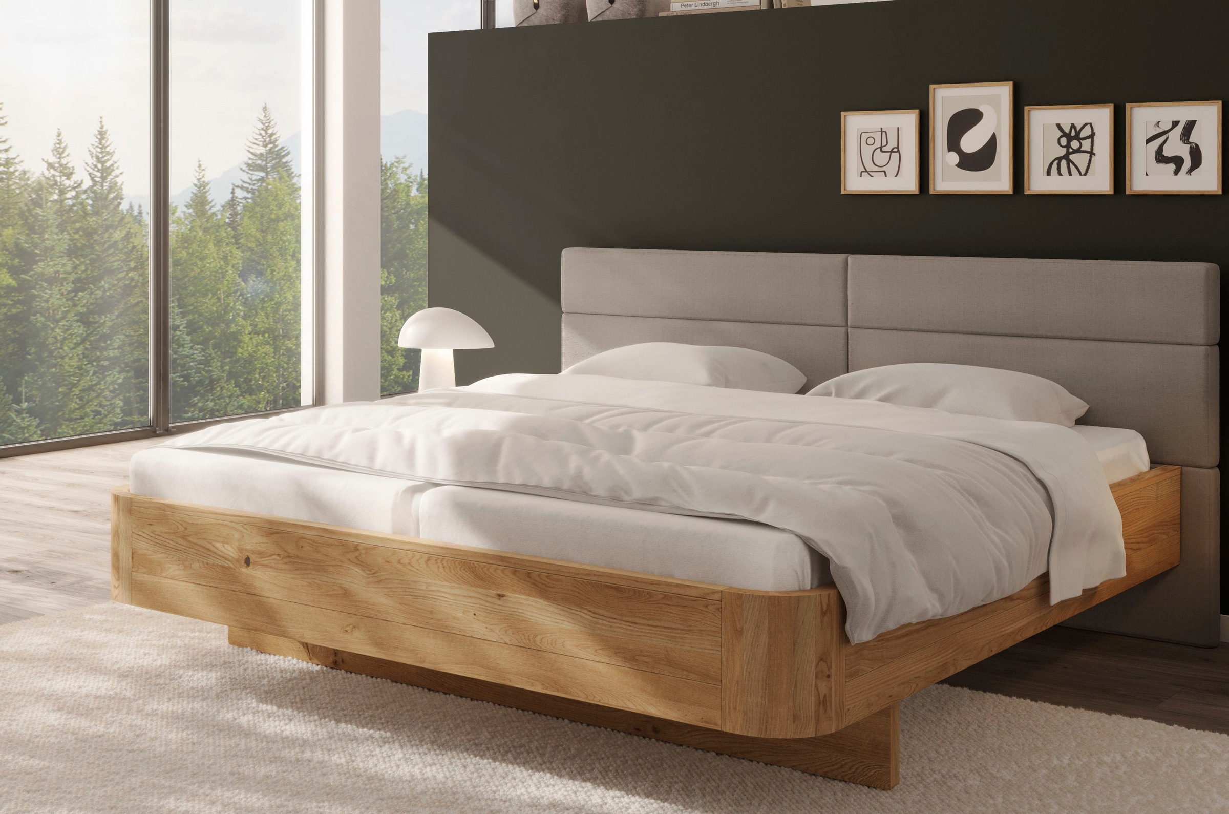 Home affaire Massivholzbett »Latillé in Schwebeoptik« gepolstertes Kopfteil günstig online kaufen