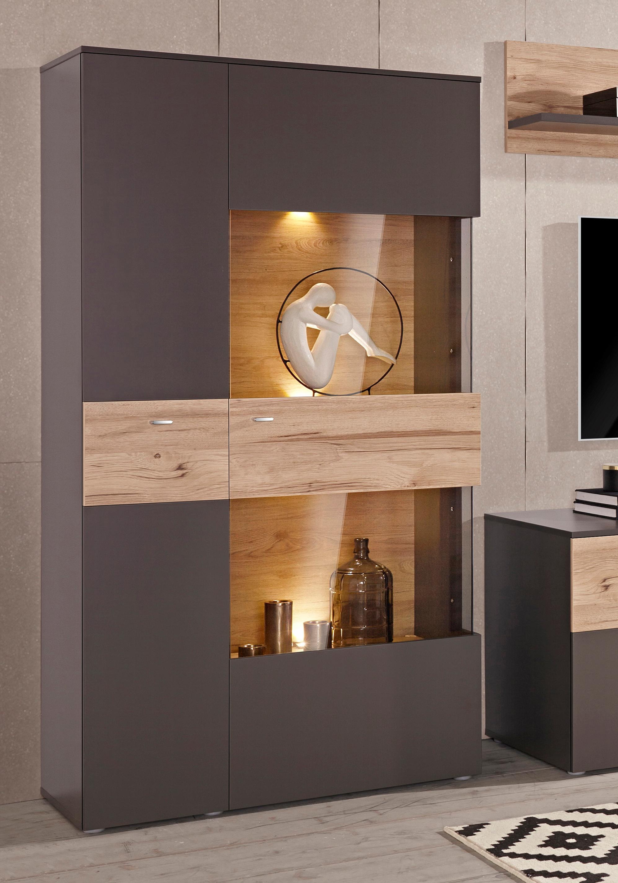 FORTE Vitrine »Como« Highboard, LED Beleuchtung Einlegeböden, Glastüre, Sof günstig online kaufen
