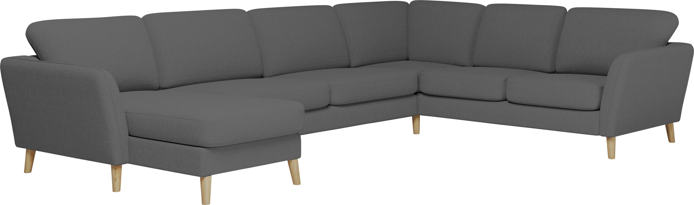 Home affaire Wohnlandschaft »MARSEILLE XXL 349cm, U-Form, Ottomane rechts/links wählbar«, Massivholzbeine Eiche, Landhausstil, Wellenunterfederung