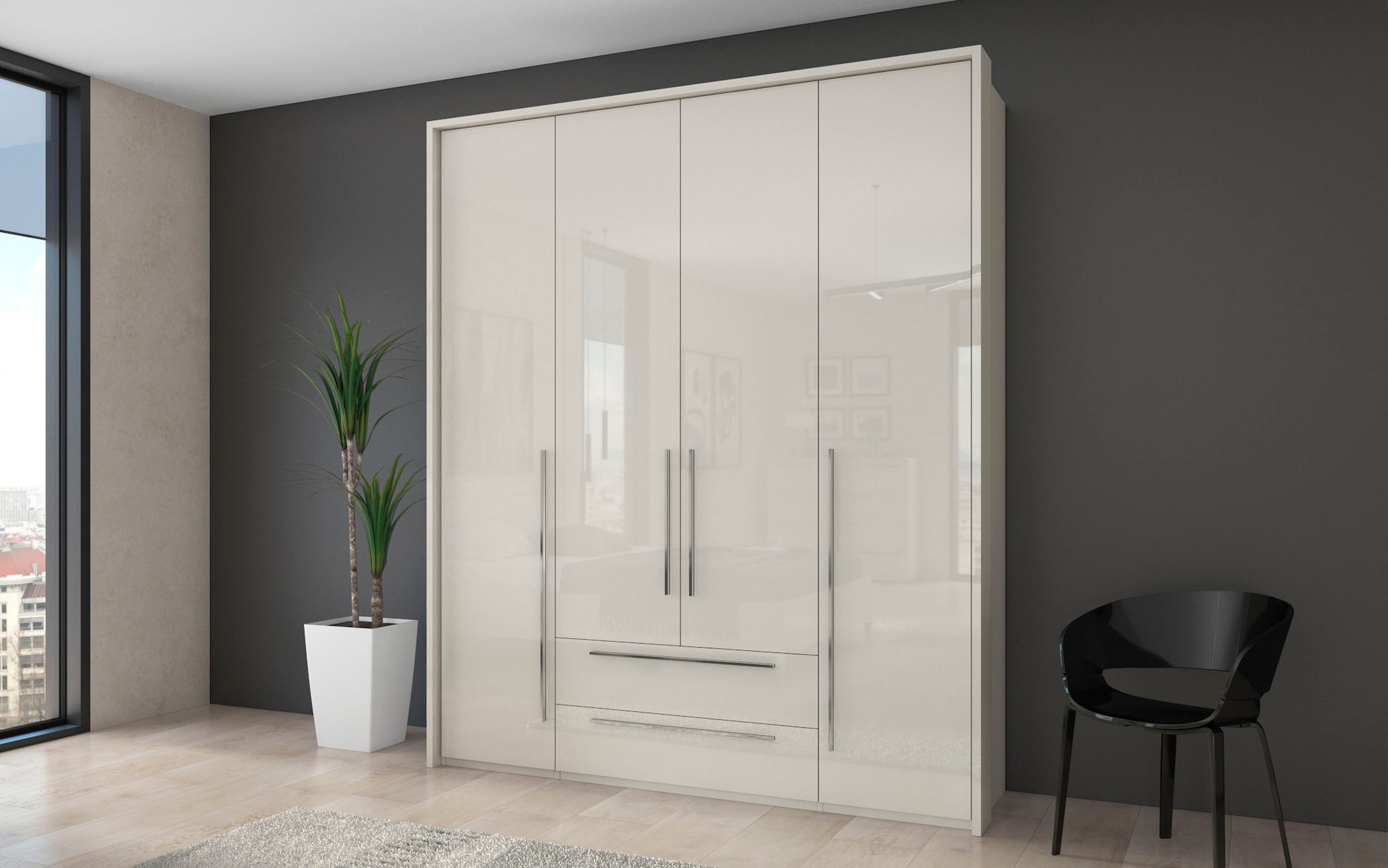 Places of Style Drehtürenschrank »Piano«, weiß, verschiedene Breiten mit 2 Schubladen, inklusive Beleuchtung