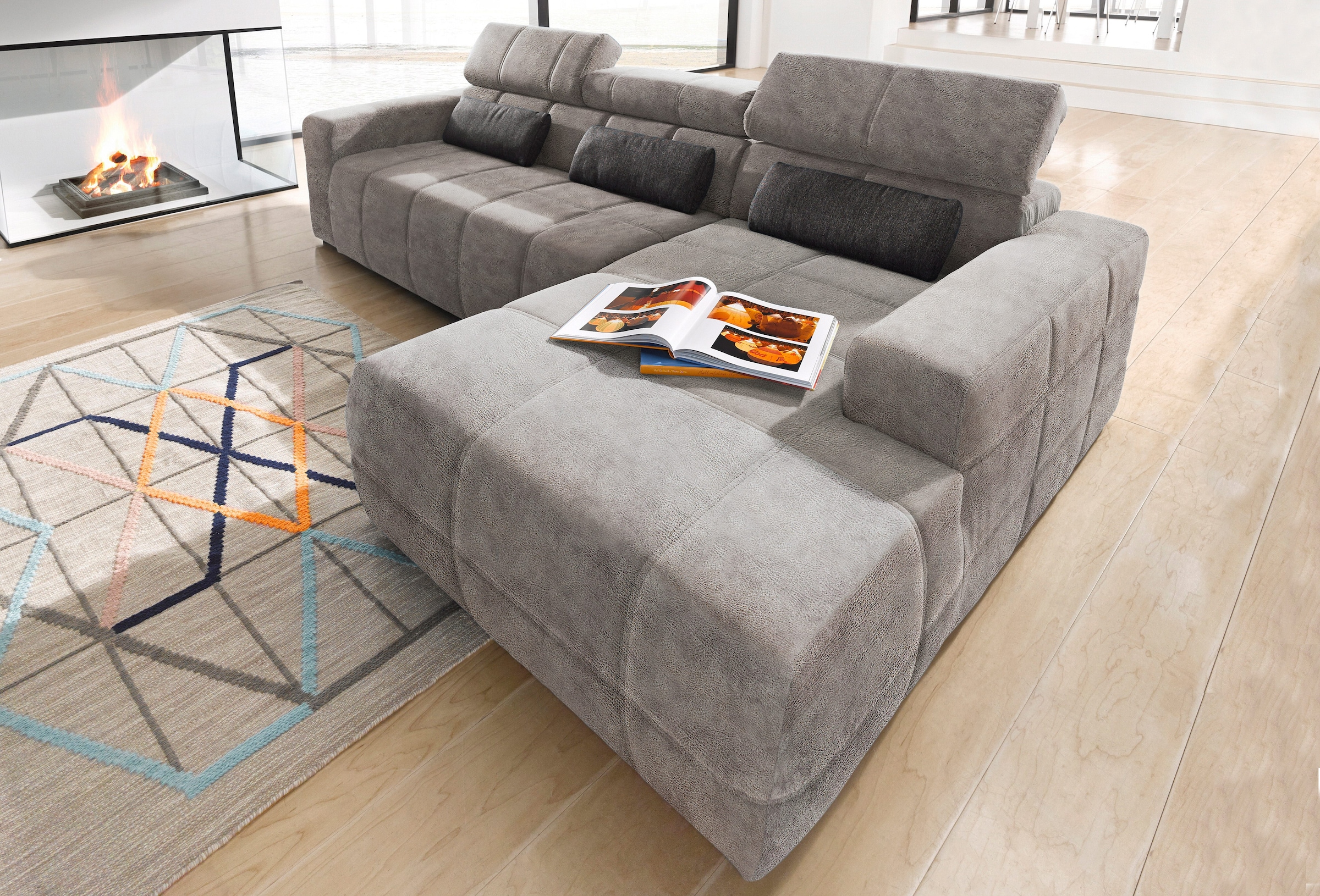 DOMO collection Ecksofa »Brandon große Ausführung B/T/H: 289/177/80 cm, auch in Leder und Cord«, mit Kopfteilverstellung, wahlweise Sitztiefenverstellung, L-Form