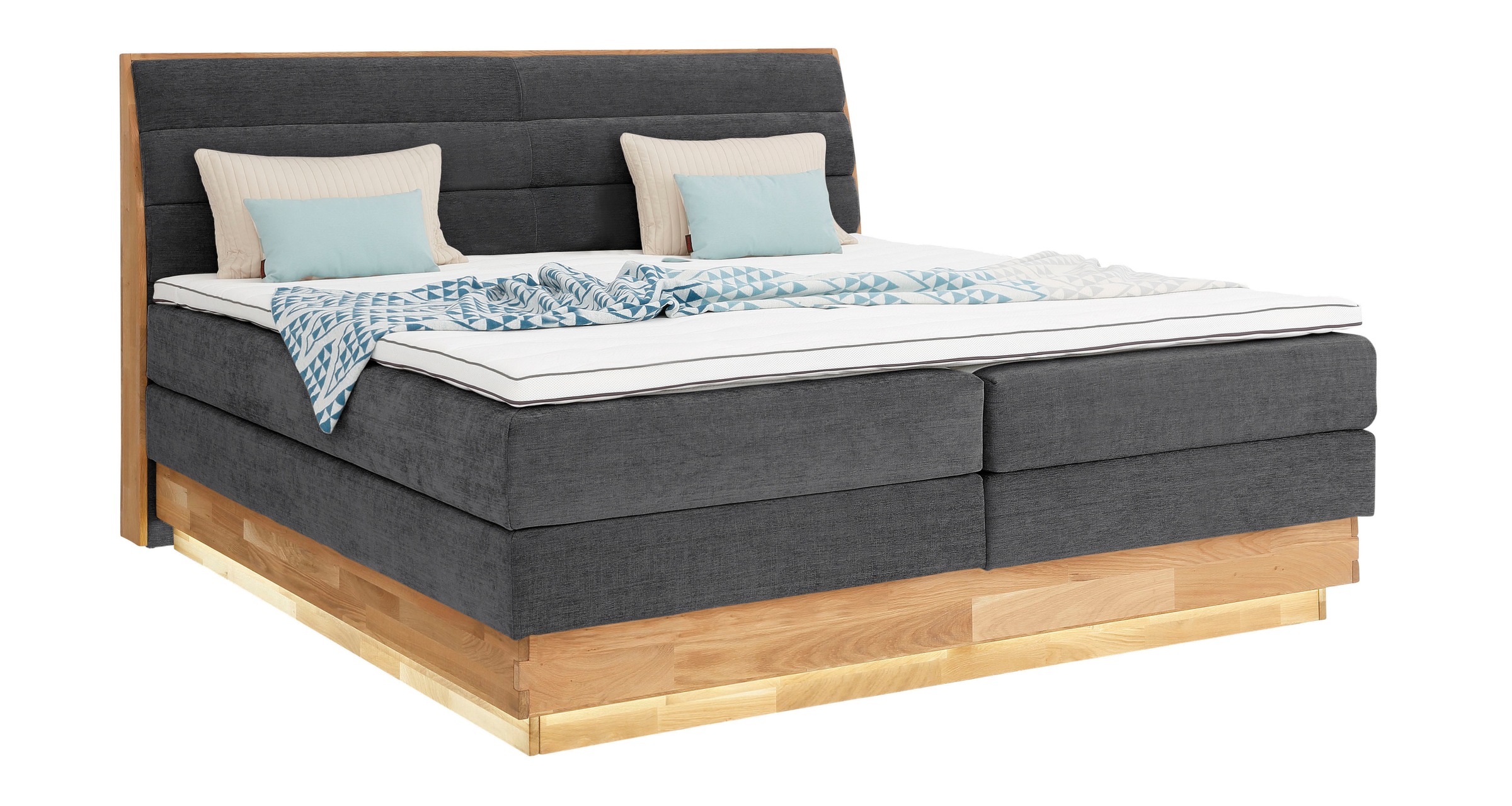 OTTO products Boxspringbett, LED-Beleuchtung, mit zertifizierten, recycelten Bezugsstoffen