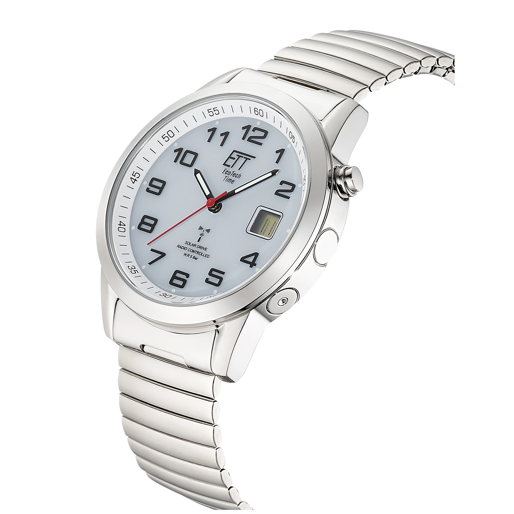ETT Funkuhr »Gobi«, Armbanduhr, Solar, Herrenuhr, Edelstahlarmband, analog, digital