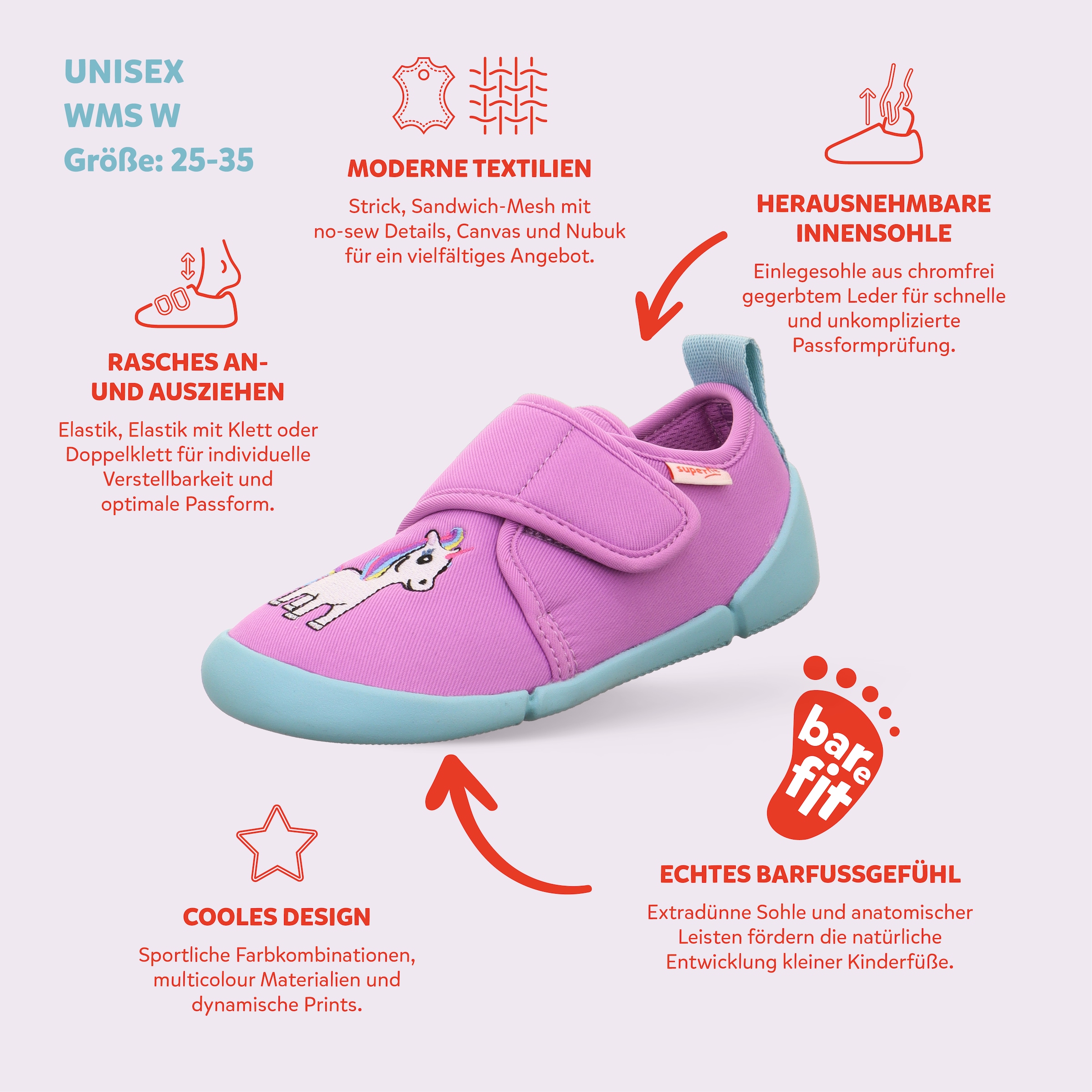 Superfit Hausschuh »VENTI WMS: Weit«  Barfußschuh mit Klettverschluss, Größenschablone zum Download