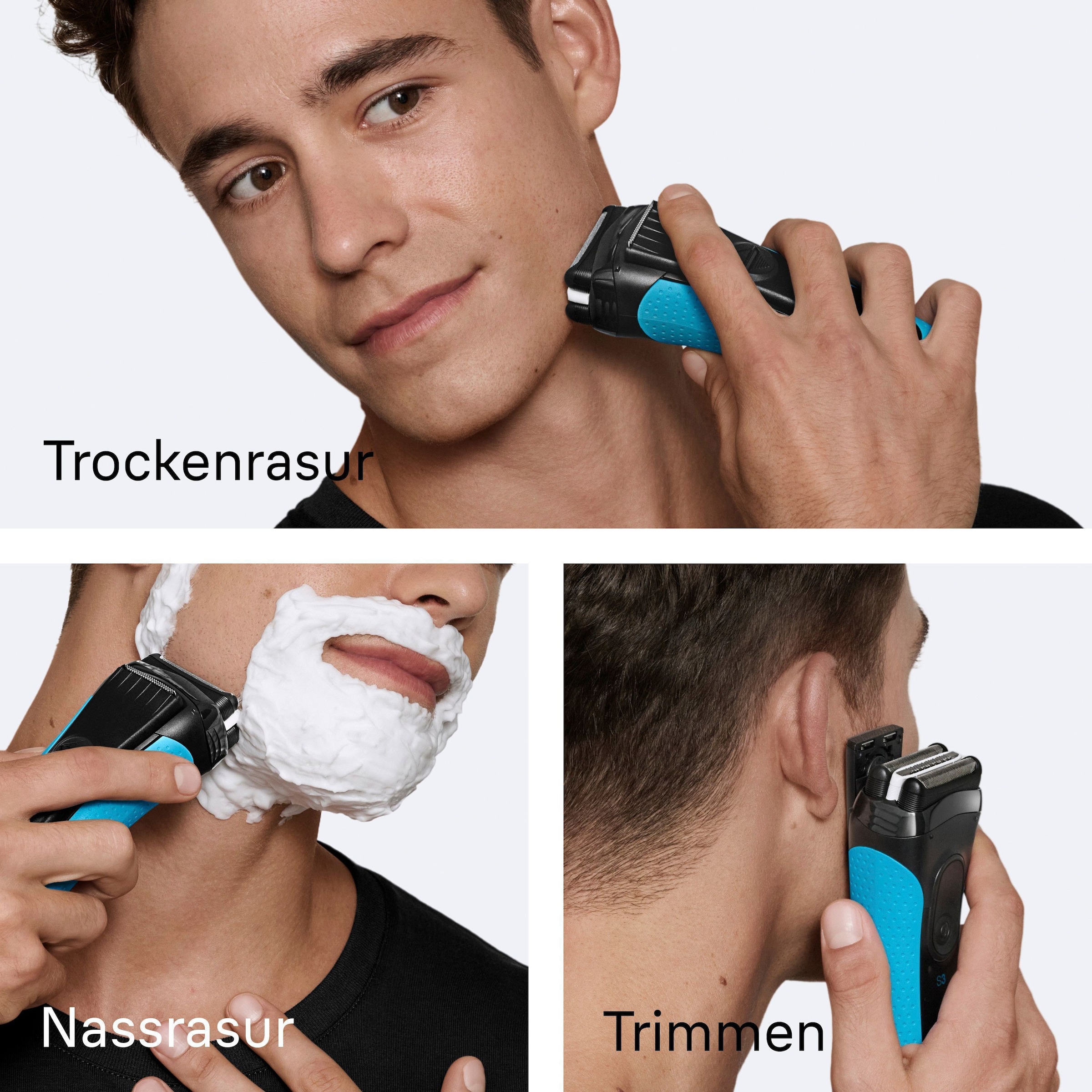 Braun Elektrorasierer »Series 3+ 3040s« 3 flexible Klingen, effizienter MicroComb Mitteltrimmer