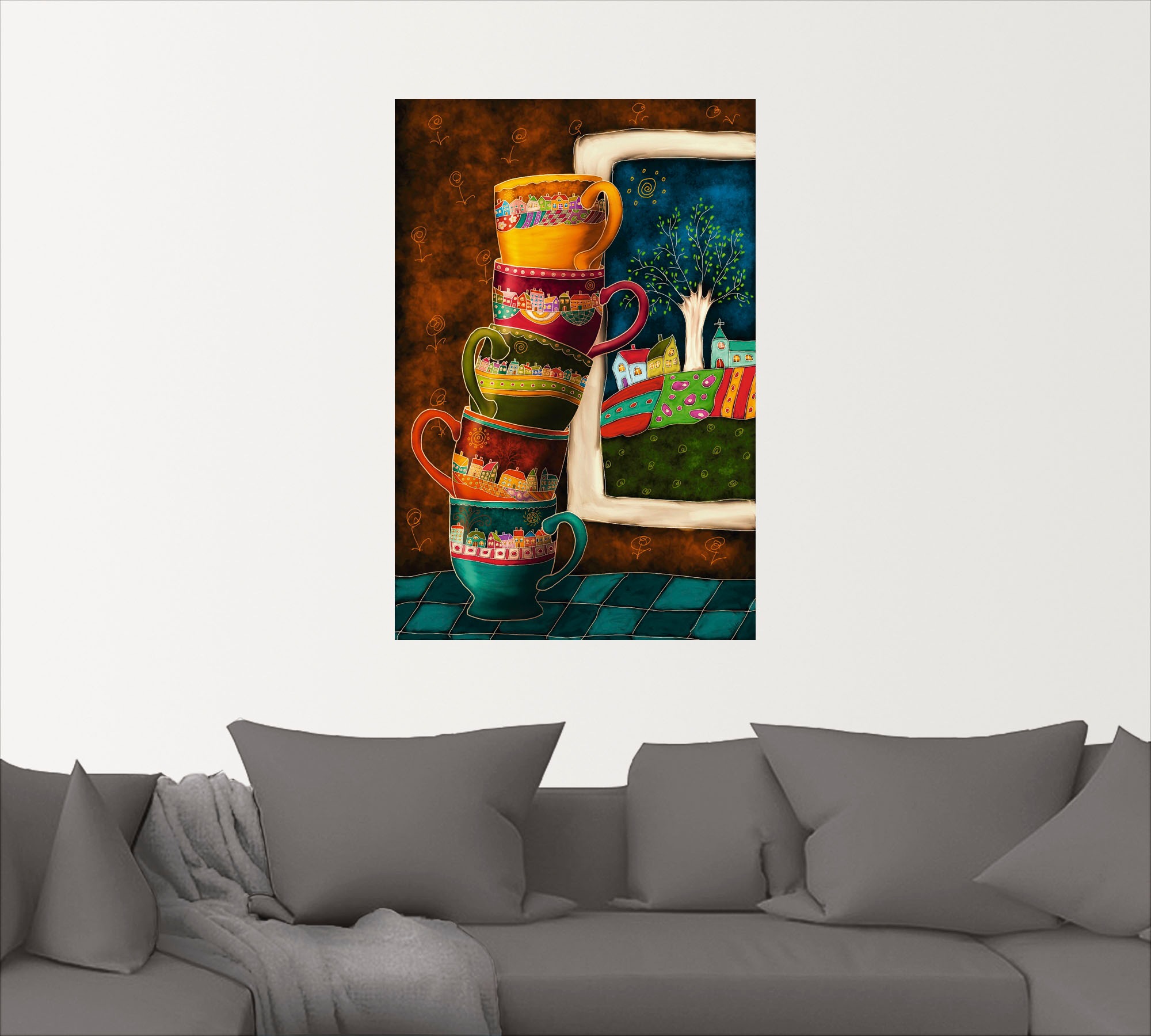 Artland Wandbild »Fröhliche Kaffeetassen«, Getränke, (1 St.), als Alubild, günstig online kaufen