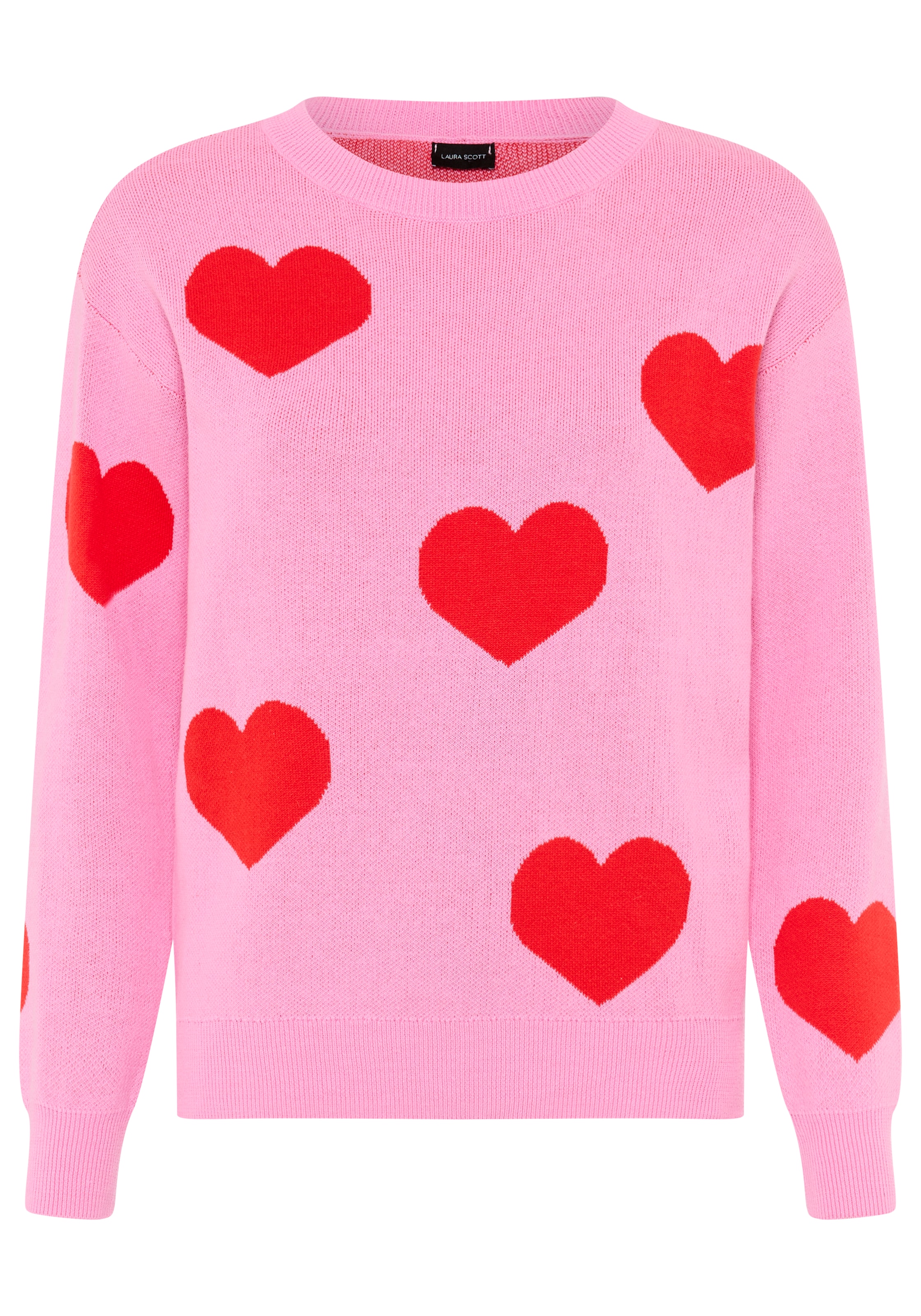 Laura Scott Jacquardpullover »aus angenehm leichtem Frühlingsstrick« aus Baumwolle mit knalligem Herzmuster